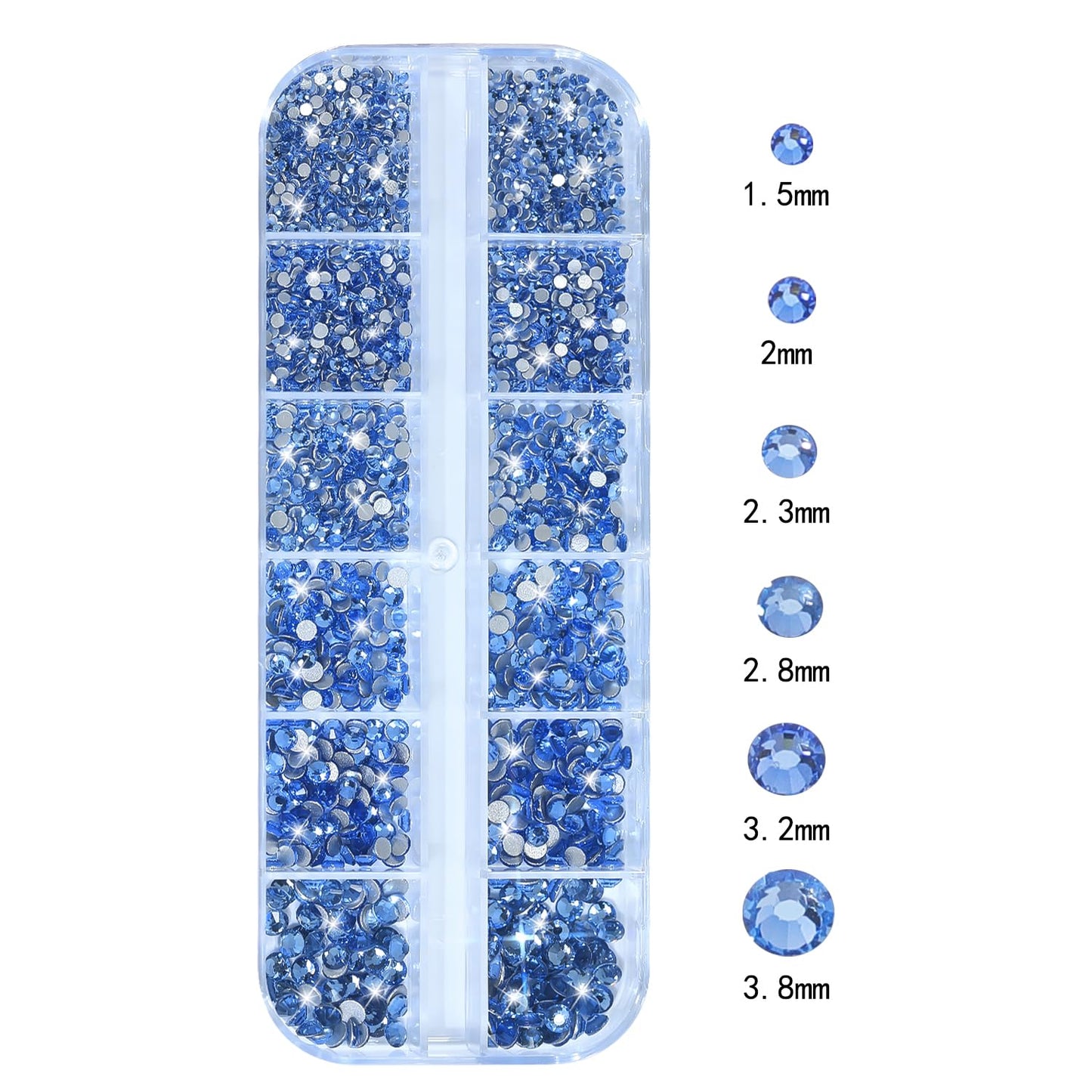 HNUIX Nail Rhinestones - 3D Multi Shape Size Crystal, Light Blue Nail Gems, Flat Back, with Kit, for Nail Art, DIY Decorations
