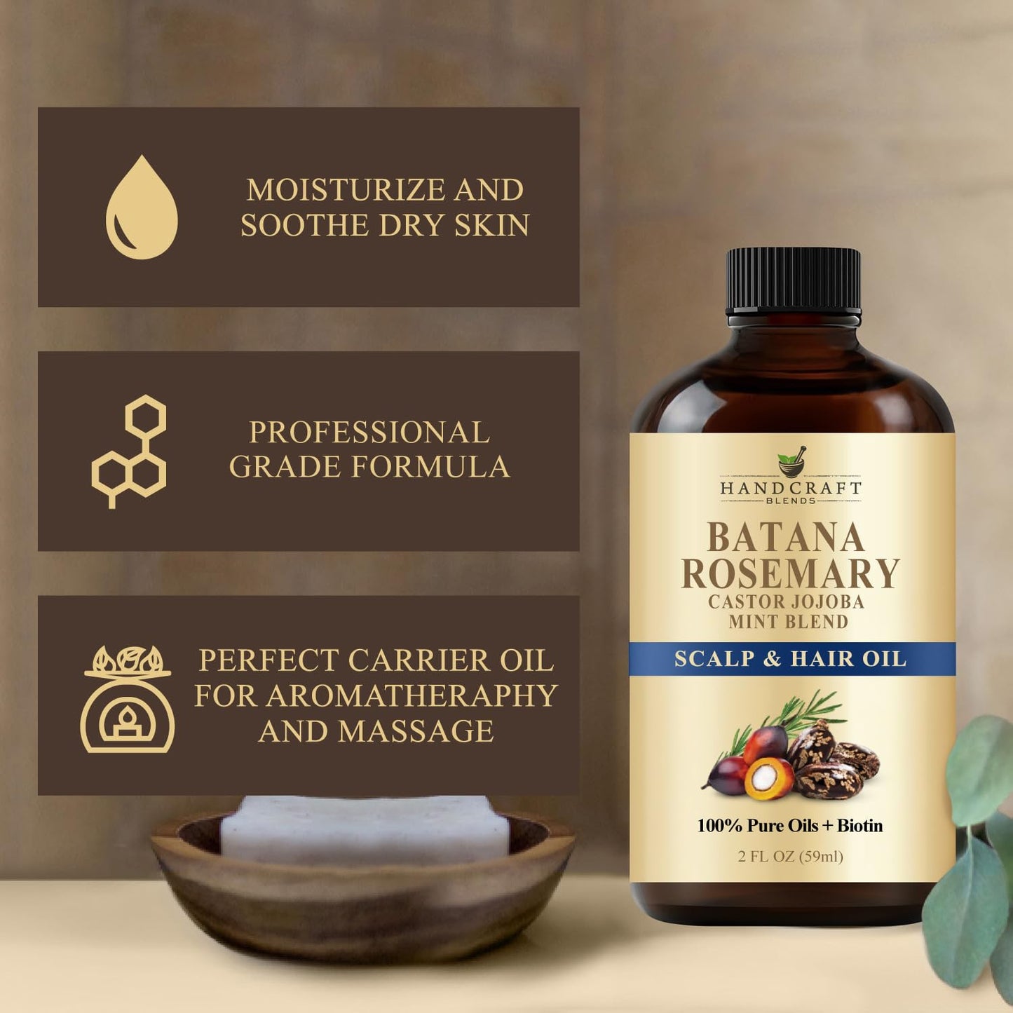 Batana & Rosemary Hair Growth Oil 2oz – Scalp Treatment & Strengthening for Growth & Loss, Thinning, Dry Scalp, Split Ends – Natural Hair Oil for Women & Men – Intensive Repair & Nourishing Formula