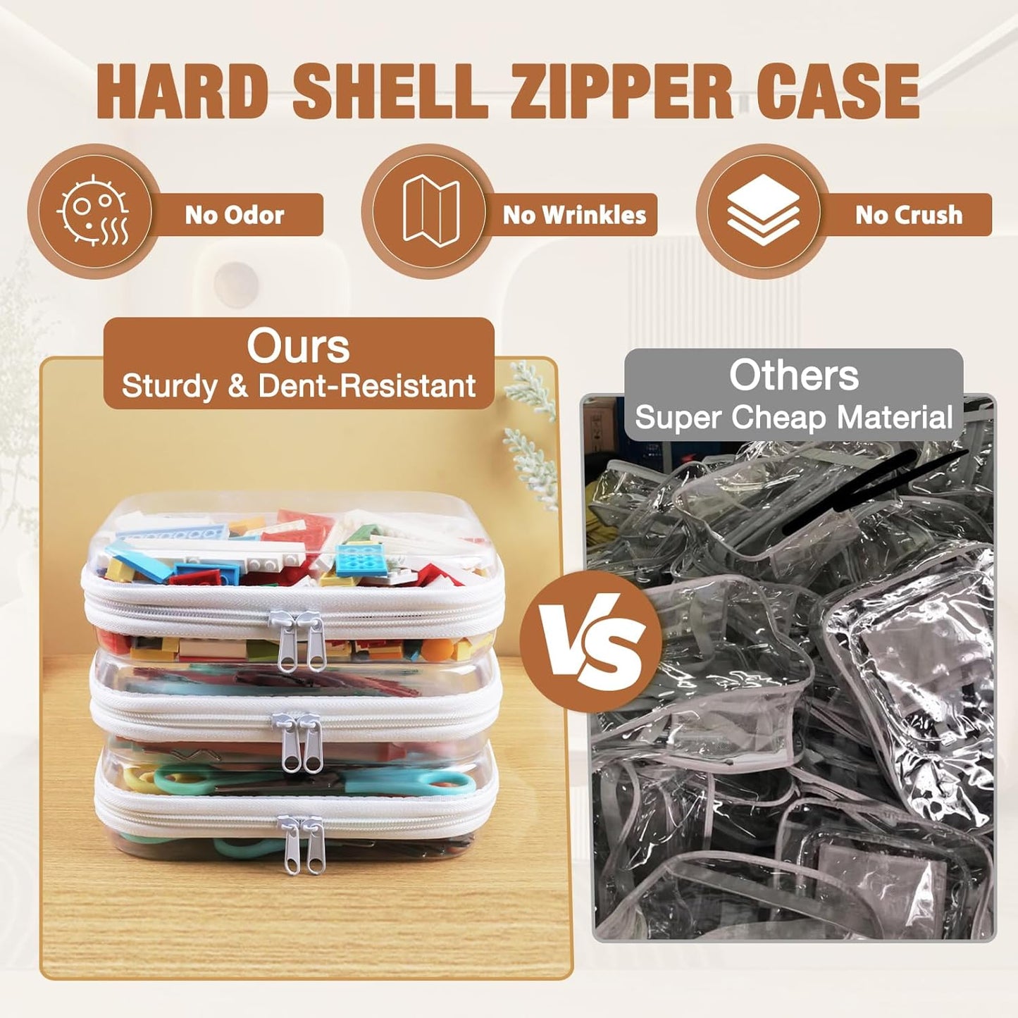 Clear Hard Shell Zipper Case 3 PCS Clear Cosmetic Make up Bag Waterproof Travel Toiletry Bag for Women, Hard Plastic Zipper Pouches Portable Travel Storage Organizer Bins (White, 5"x3"x2")