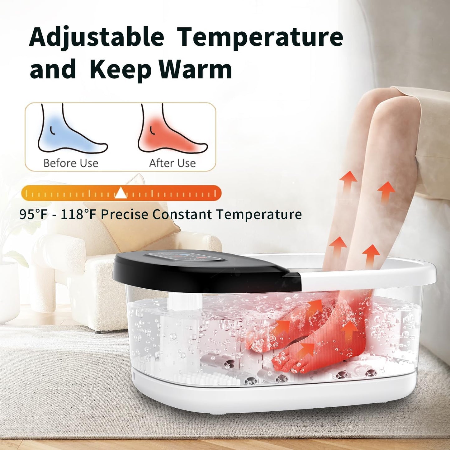 Foot Spa Bath Massager with Heat - Ozone & UV and Bule Light Foot Soaking Tub, Epsom Salt, Adjustable Temperature, Bubble and 8 Rollers, Birthday Gift for Mom Dad