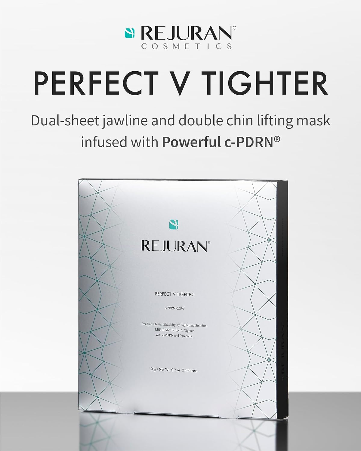 REJURAN® Perfect V Tighter Dual-Sheet Lifting Sheet Mask, c-PDRN® (4ea) – Face & Jawline Lifting and Firming Original PDRN & Purecolla, Deep Moisturizing, Skin Tightening Anti-Aging Korean Skin Care