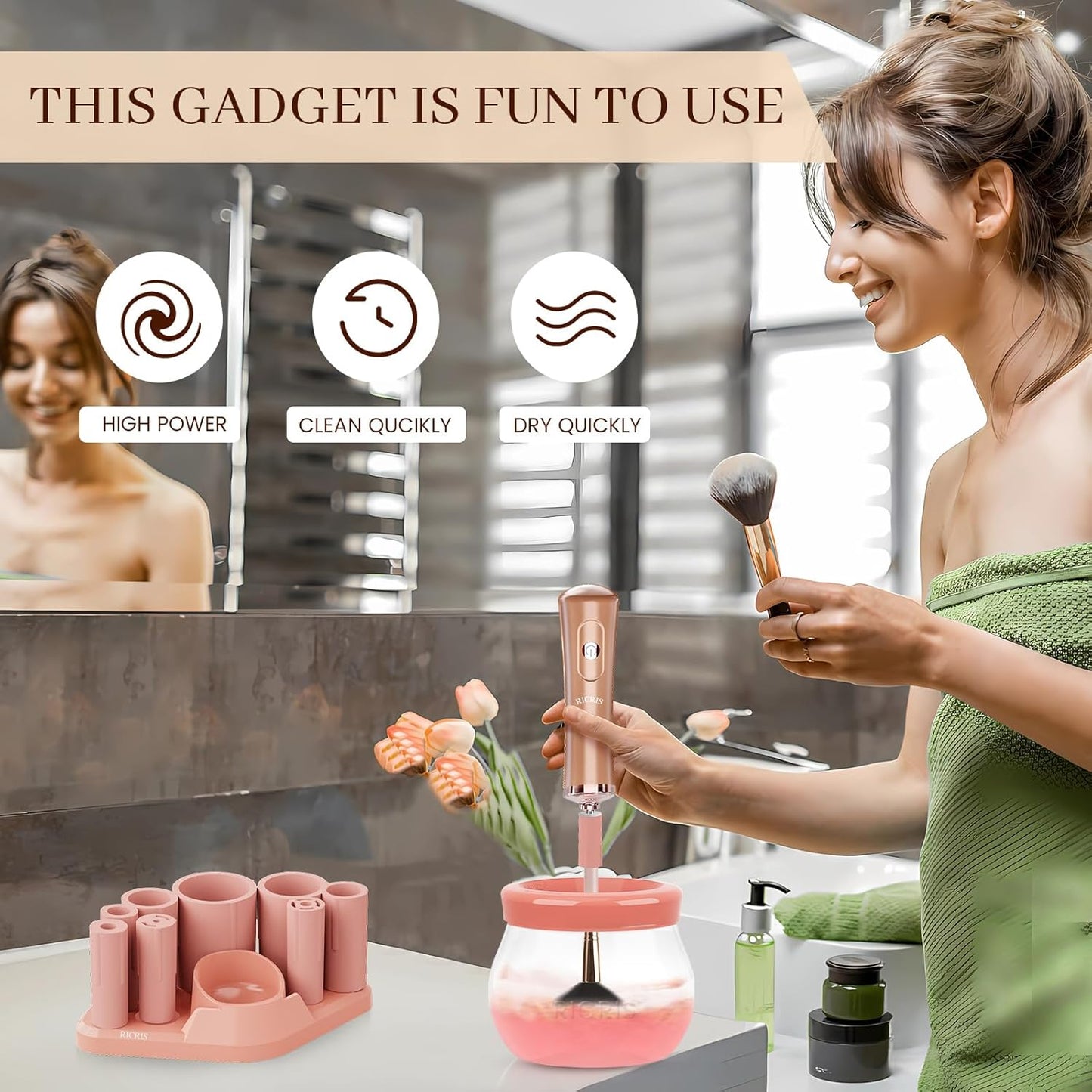 Electric Makeup Brush Cleaner and Dryer Machine - Super Fast Clean and Dry Make Up Brushes - Automatic Cosmetic Brush Spinner Washer Tools