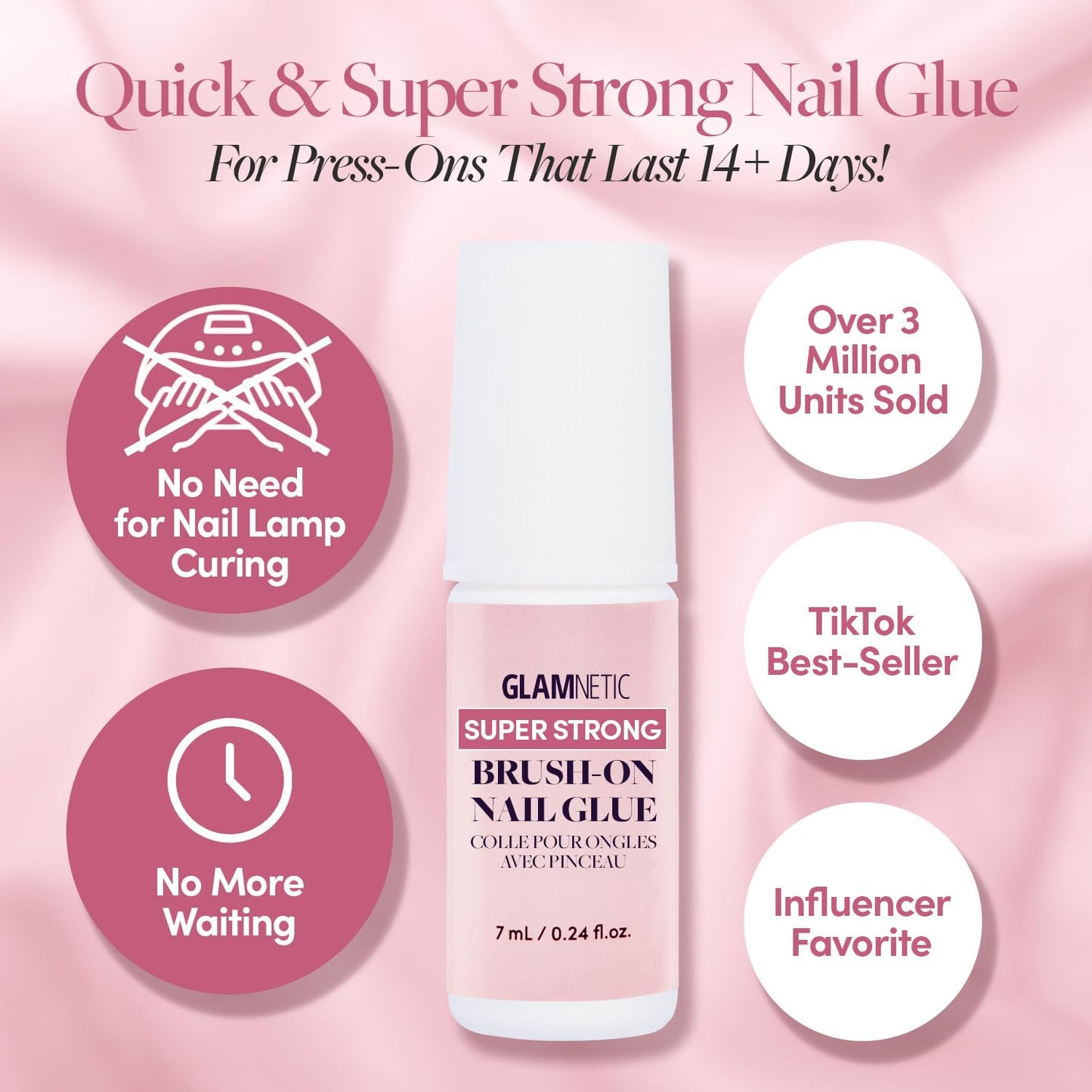 Glamnetic Super Strong Brush On Nail Glue (3 Bottles) | Brush Tip Applicator, Mess Free, Travel Friendly, Vegan | Durable & Long-Lasting | .24 fl. oz.