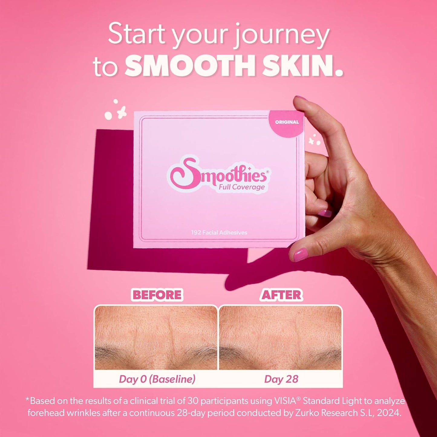 Smoothies Full Coverage Wrinkle Patches for Face Overnight - Facial Patches for Forehead, Elevens, Crows Feet and more, 192 Facial Adhesives per Box - Face Tape, Made in the USA