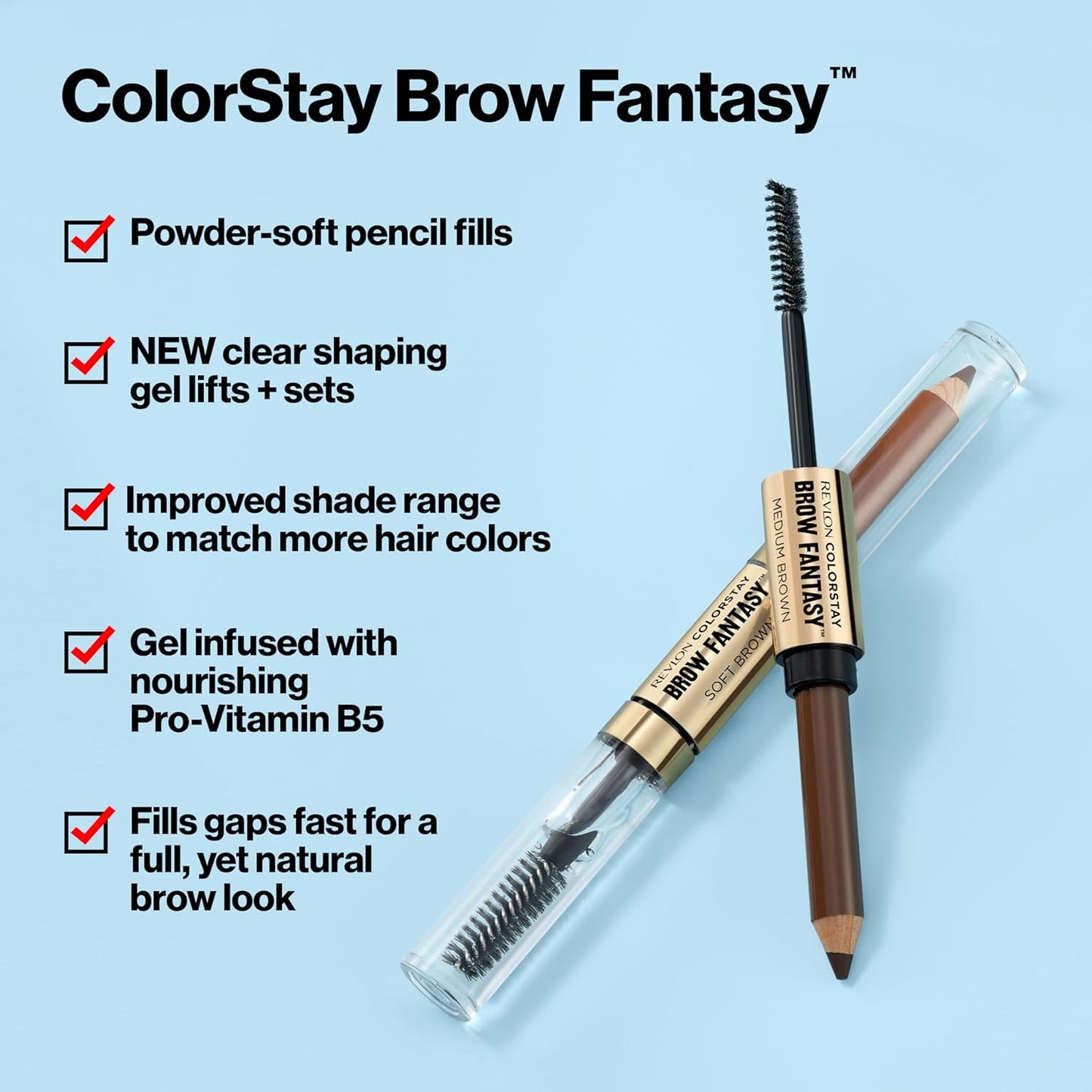 Revlon ColorStay Brow Fantasy, All In One Eyebrow Powder Pencil with Shaping Clear Gel, Gel Infused with Panthenol, Smudge-proof, 16HR Visibly Full Brows, 004 Dark Brown