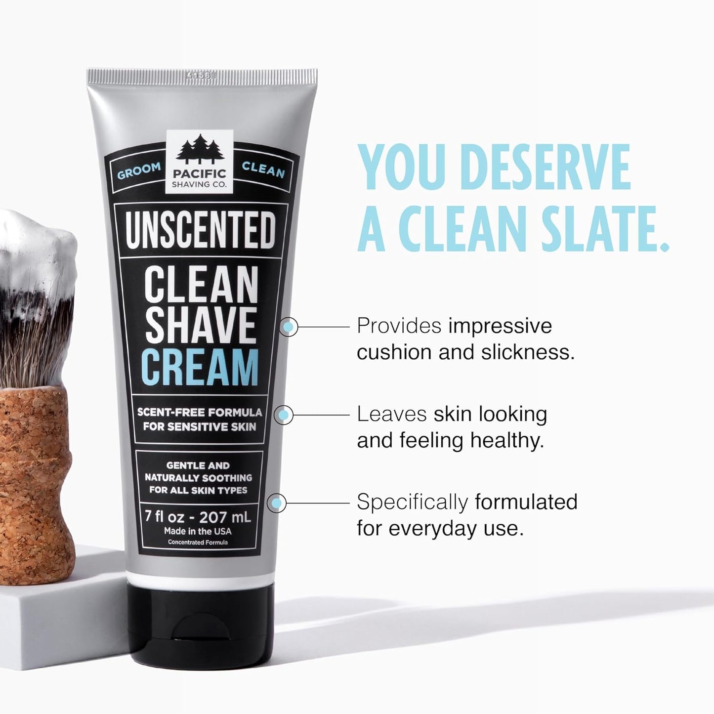 Pacific Shaving Company Clean Shaving Cream - Shea Butter + Vitamin E Shave Cream for Hydrated Sensitive Skin - Clean Formula for a Smooth, Anti-Redness + Irritation-Free Shave Cream (7 Oz)