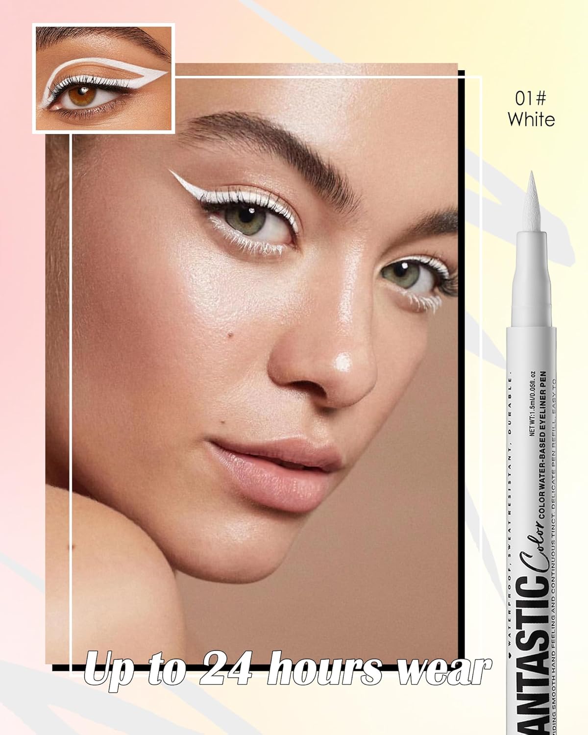 White Matte Liquid Eyeliner Pencil, Colorful High Pigmented Waterline Eye liner Waterproof Pen, Bright Colored Smudgeproof Long Lasting Eyeliner Pen Christmas Party Festival Makeup Gift for Women-01