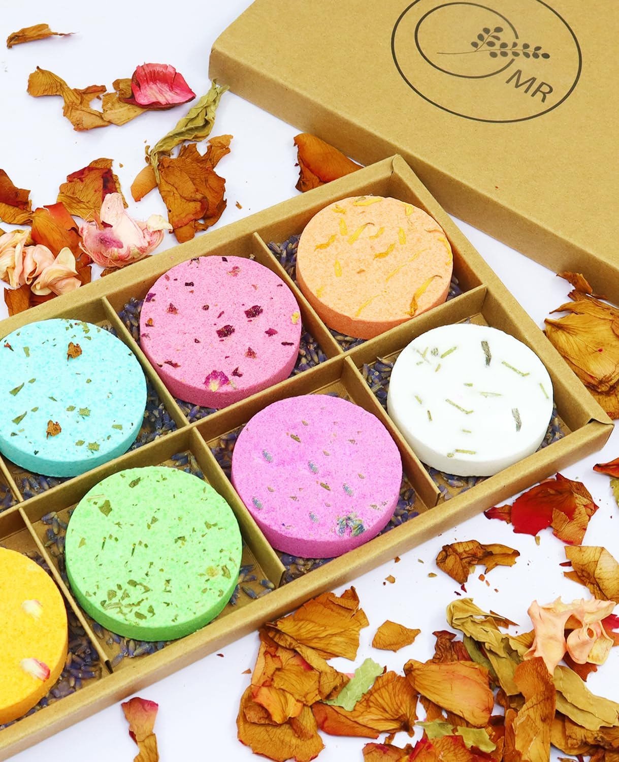 Shower Steamers Aromatherapy - 8 Pack Organic Shower Bombs with Natural Essential Oil, Self Care and Stress Relief Birthday Gifts for Women Men, Home Spa Gifts for Her Mom Wife, w/Tray