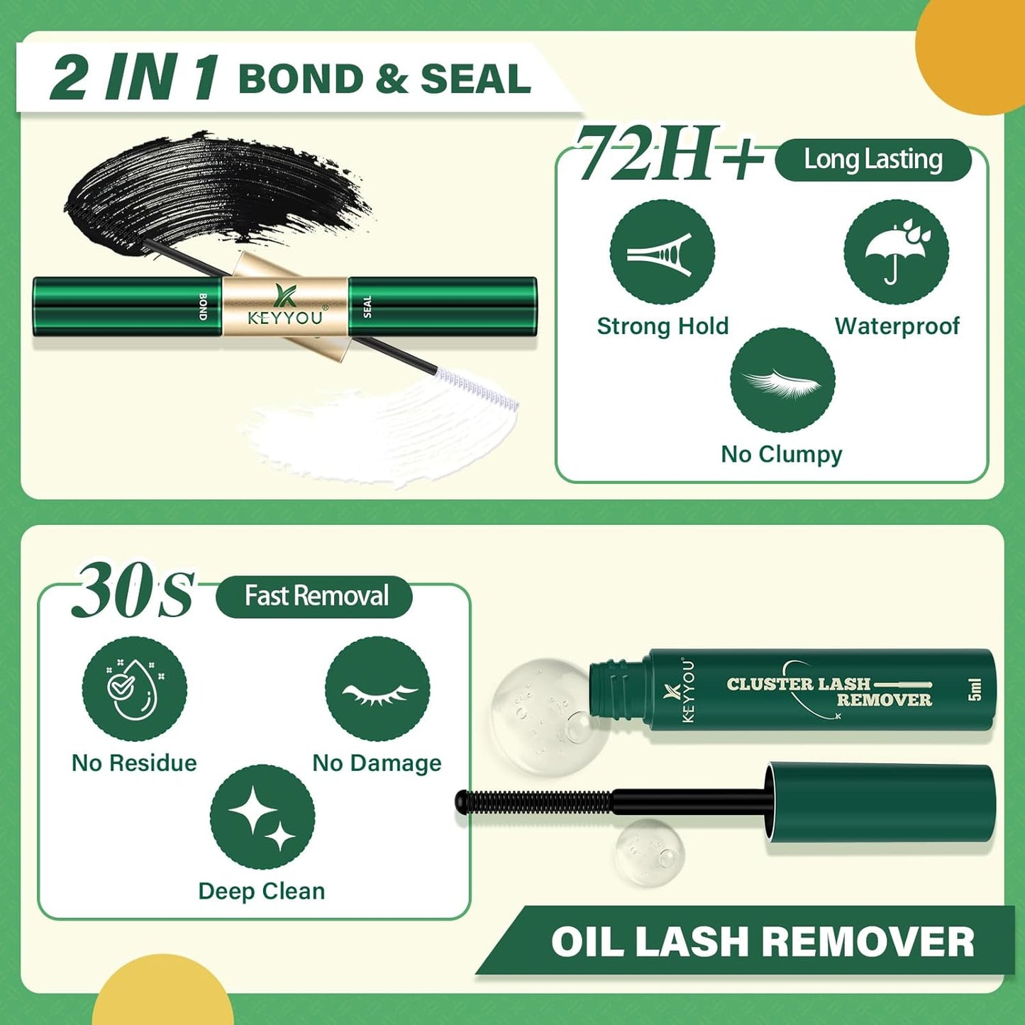 KEYYOU Lash Clusters Kit 144pcs Thick Volume D Curl Lash Clusters Lash Extension Kit with Mascara Brush Bond and Seal Lash Glue Remover Lash Applicators Lash Brush for DIY Lash Extensions (Y02 Kit)