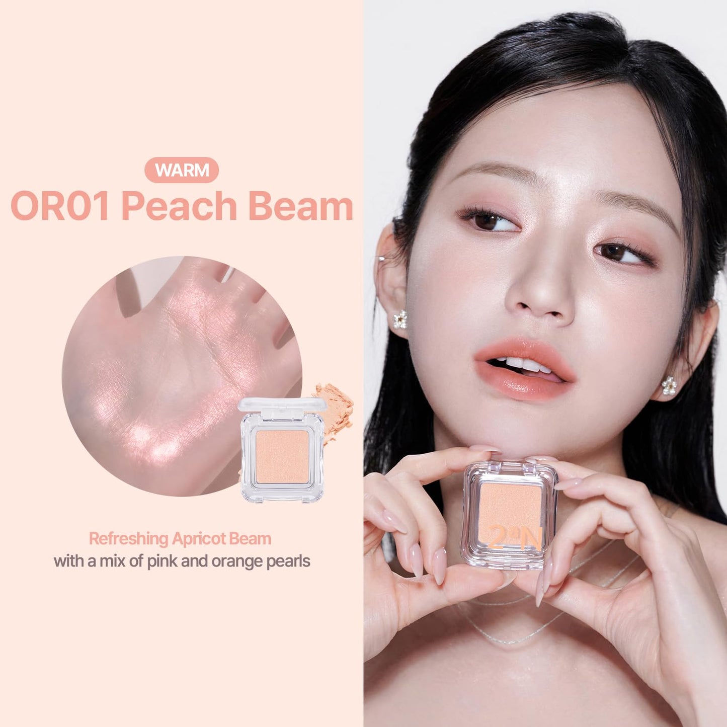 2aN Pure Glash Highlighter OR01 Peach Beam – Glass-Like Sheen Powder Highlighter for a Natural, Radiant Glow | Buildable, Long-Lasting, Lightweight Formula