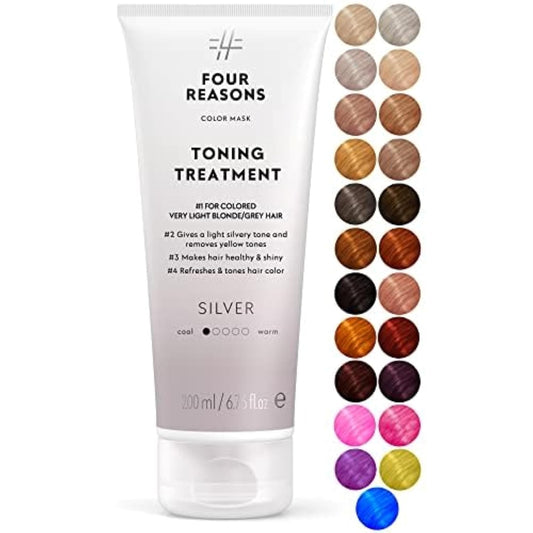 FOUR REASONS Color Mask - Silver - (27 Colors) Toning Treatment, Color Depositing Conditioner, Tone & Enhance Color-Treated Hair - Semi Permanent Hair Dye, Vegan and Cruelty-Free, 6.76 fl oz