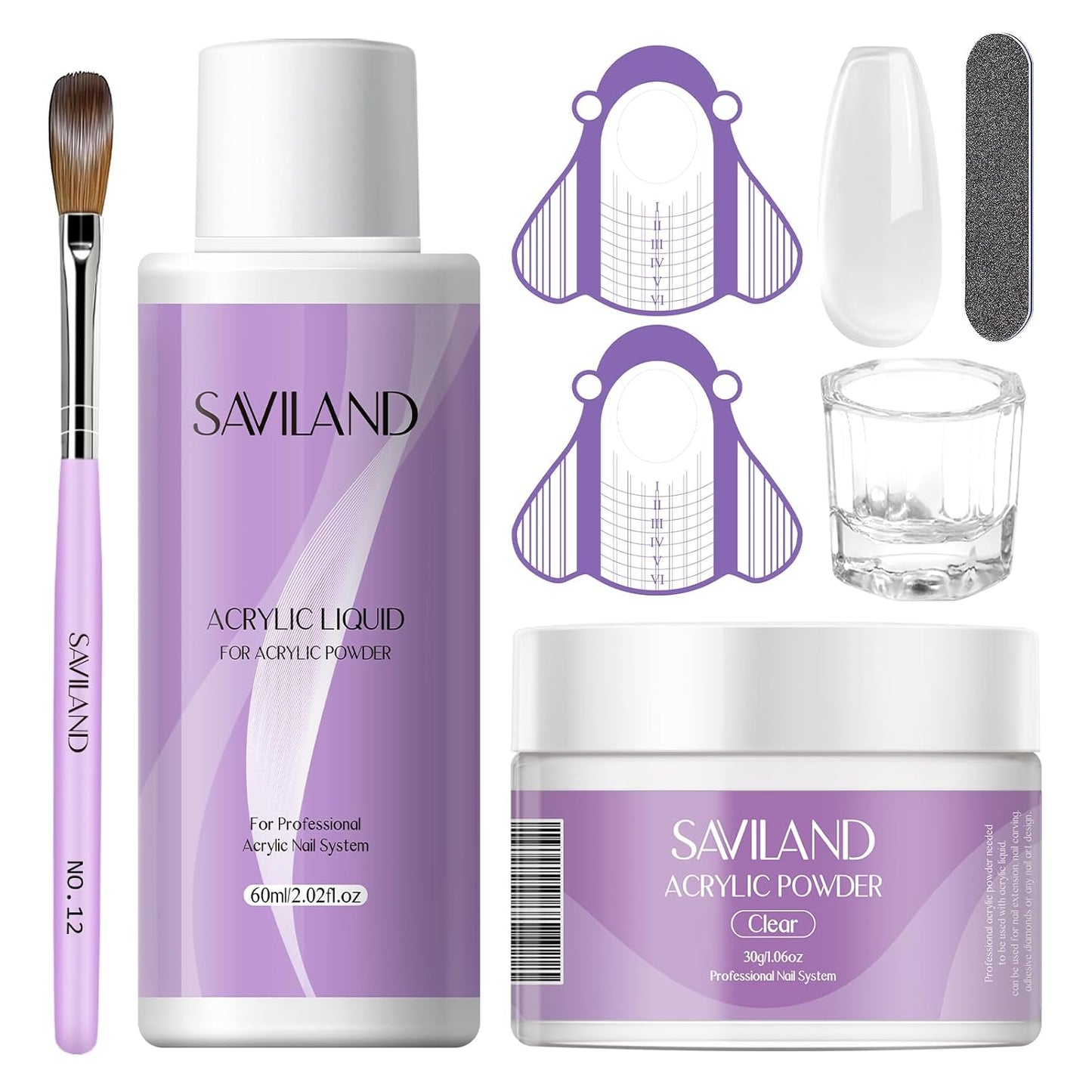SAVILAND Acrylic Nail Kit Starter Set: Clear Acrylic Powder and Liquid Set With Brush, Forms, Tools for Extension, DIY Home Salon Application - Nail Kit for Beginners with Everything