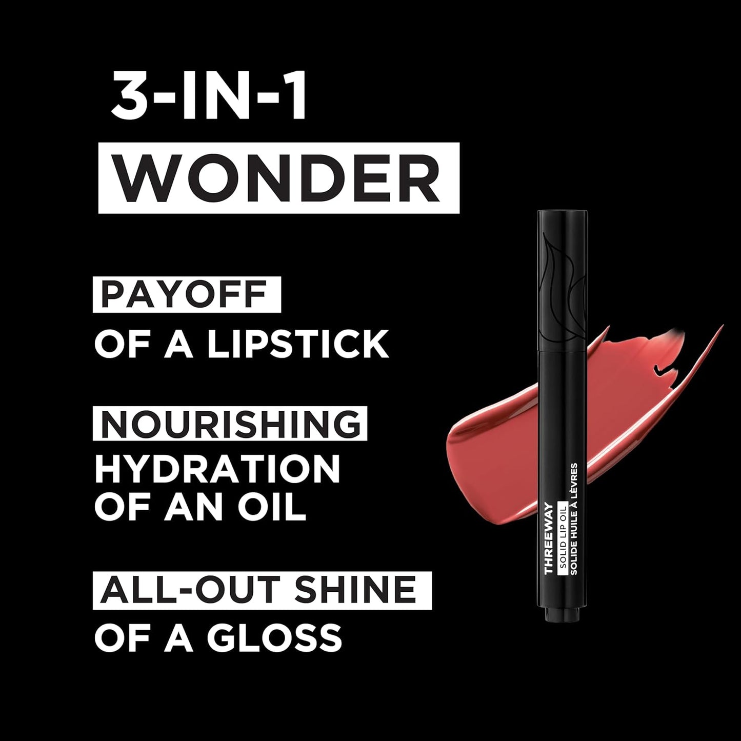 Deck of Scarlet Threeway Solid Lip Oil, Vegan Formula With Hyaluronic Acid and Hydrating Oil Blend, Glossy Finish - Pink Provocateur