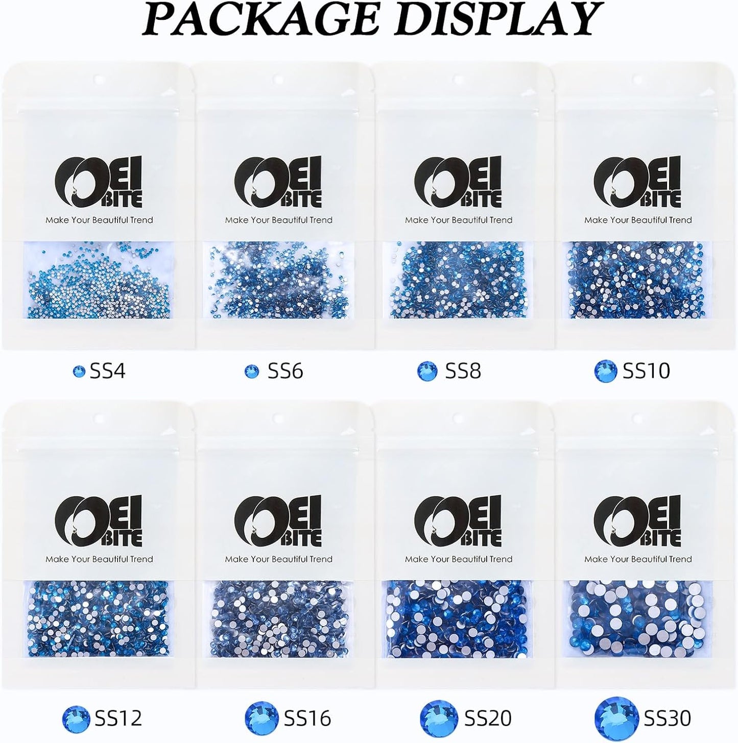 Capri Blue Flatback Rhinestones, Glass Rhinestones for Nail Art and Craft, Glue Fix, Loose Crystal Gemstones(Capri Blue, SS8, 1440pcs, 2.3-2.5mm)