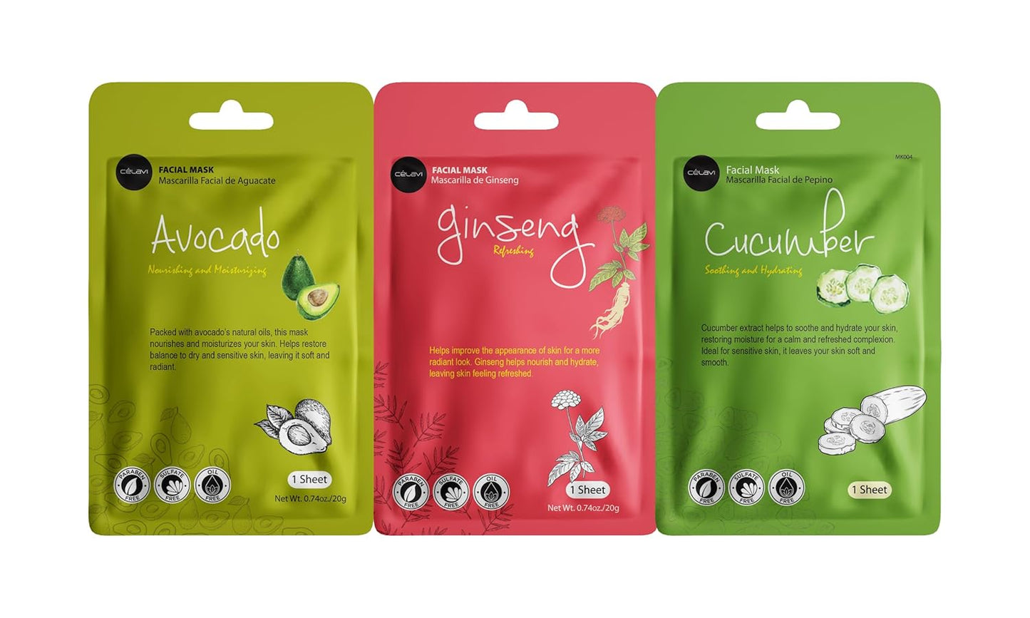 Celavi Essence Facial Sheet Face Mask Variety Set Classic Authentic Korean Moisturizing Skincare (Variation 1, 12 Count (Pack of 2))