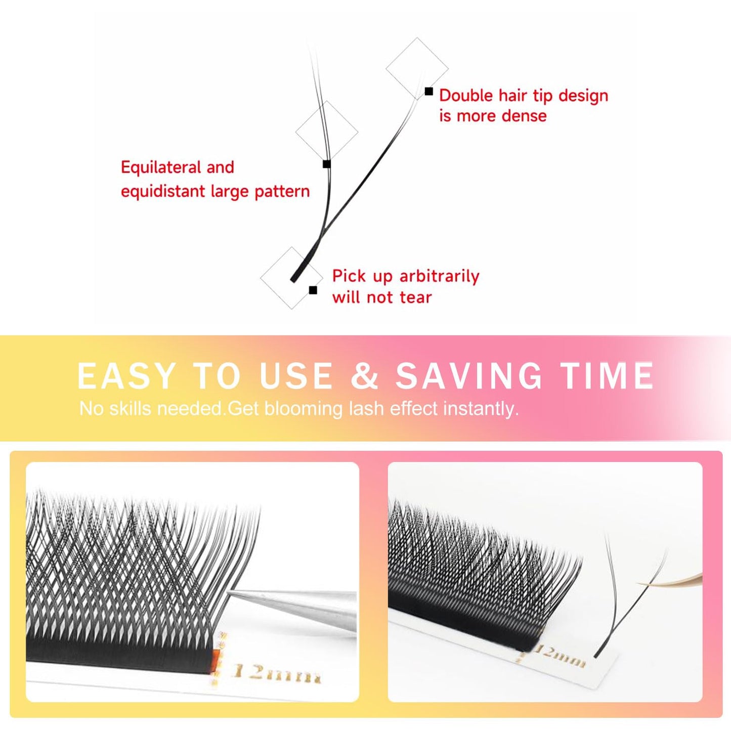 YY Lash Extensions Supplies Y Eyelash Extensions 0.05mm Thickness C Curl 14mm Premade Fans 4D Russian Volume Matte Black 12 Rows Crisscross Eye Lashes(YY-0.05-C,14mm)