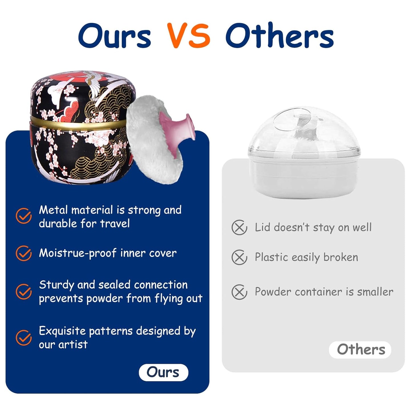 Body Powder Puff and Container for Dusting Powder, Women Powder Puff and Powder Case for Bath and Travel (Crane Black)