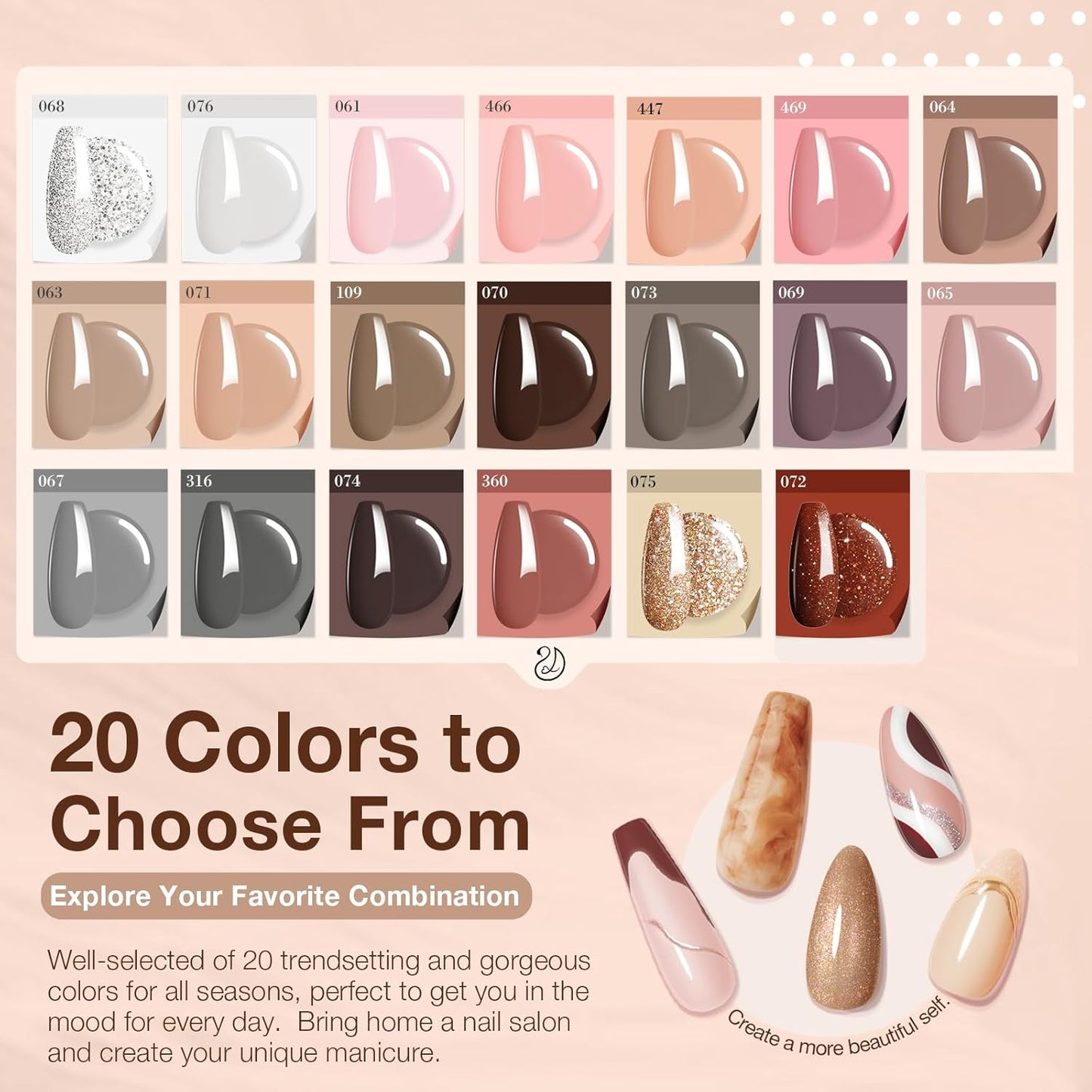 AZUREBEAUTY Dip Powder Nail Kit Classic Brown Nude Collection Glitter Fall 20 Colors Neutral Chocolate Skin Tone Dip Liquid Set with Base/Top Coat Activator French Art Manicure Salon Home