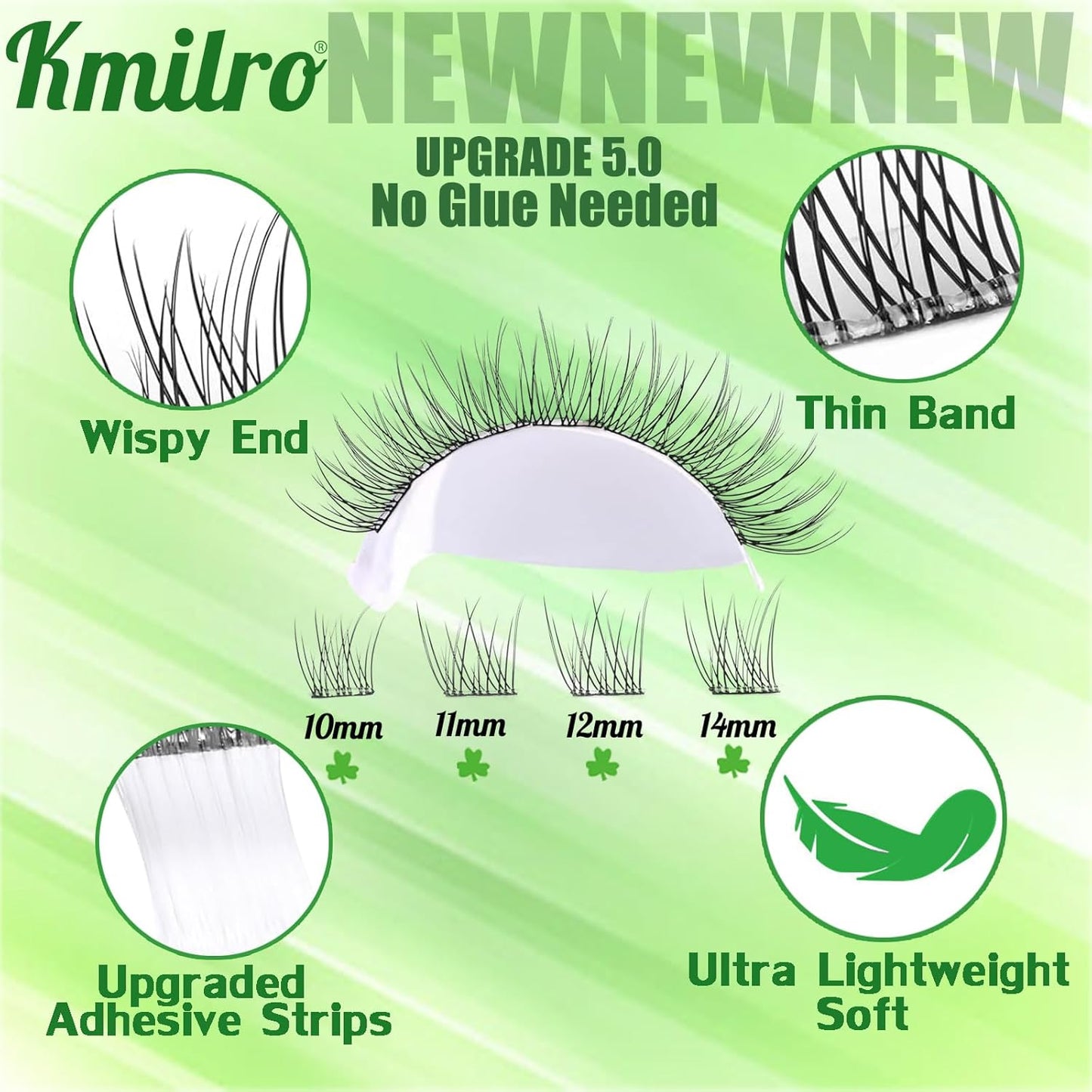 Self Adhesive Eyelashes 10-14mm Natural Self Adhesive Lash Clusters Wispy Press on Lashes No Glue Needed 120Pcs Pre Glued Lashes Clusters Reusable DIY Eyelash Extensions Kit with Tweezers, by Kmilro