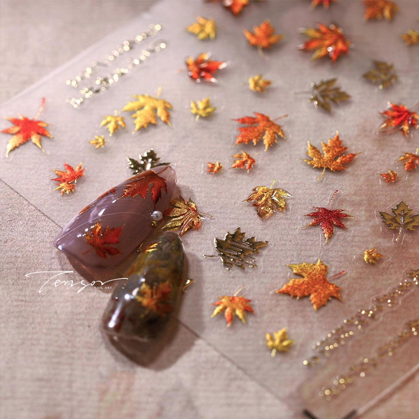 Fall Nail Stickers Maple 5D Embossed Leaves for Thanksgiving Day Nail Art Self-Adhesive Autumn Nails Decoration Glitter Gold Maple Leaf Nail Decals DIY for Women Nail Supplies