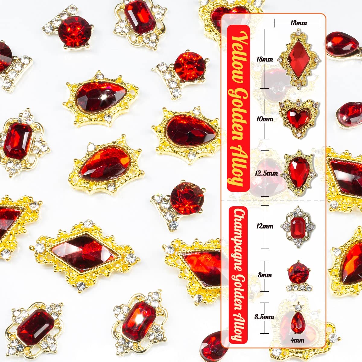 24pcs Red Nail Rhinestones Luxury Nail Charms Ruby Red Heart Charms for Nails 3D Big Nail Gems Crystals Diamonds Jewelry Stones Alloy Nail Art Studs Nail Art Decoration for Arylic Nails Crafts