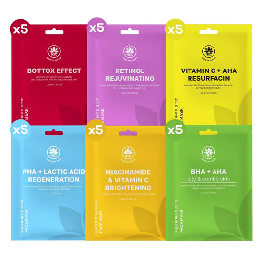 Complete Korean Face Mask Pack of 30 Hydrating Sheet Masks for All Skin Types | Refreshing, Moisturizing, Exfoliating, Anti Aging Face Masks Skincare | Vitamin C, Collagen, Retinol, Hyaluronic Acid