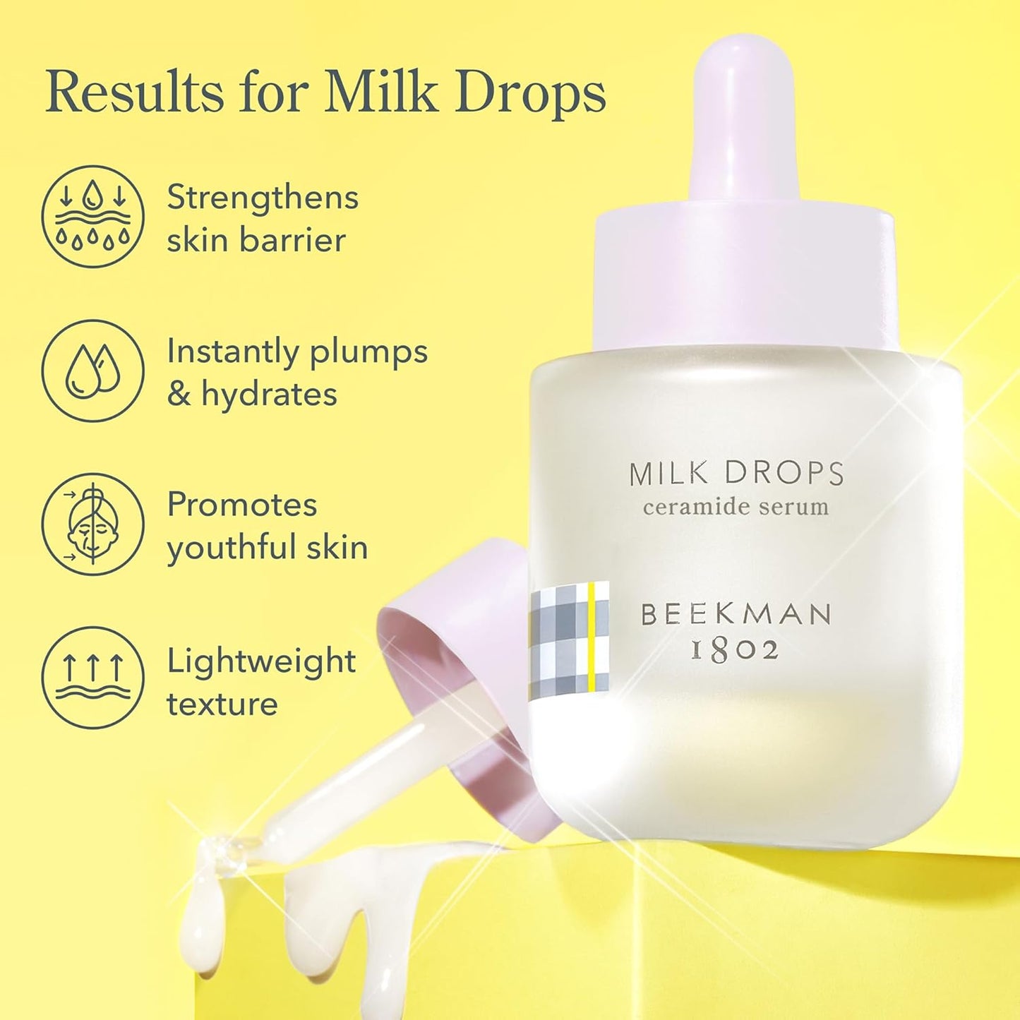 Beekman 1802 Milk Drops Ceramide Facial Serum - Squalane Oil, Hyaluronic Acid & Goat Milk Face Moisturizer - Boosts Skin Radiance & Hydrates Deeply - Fragrance Free, Cruelty Free