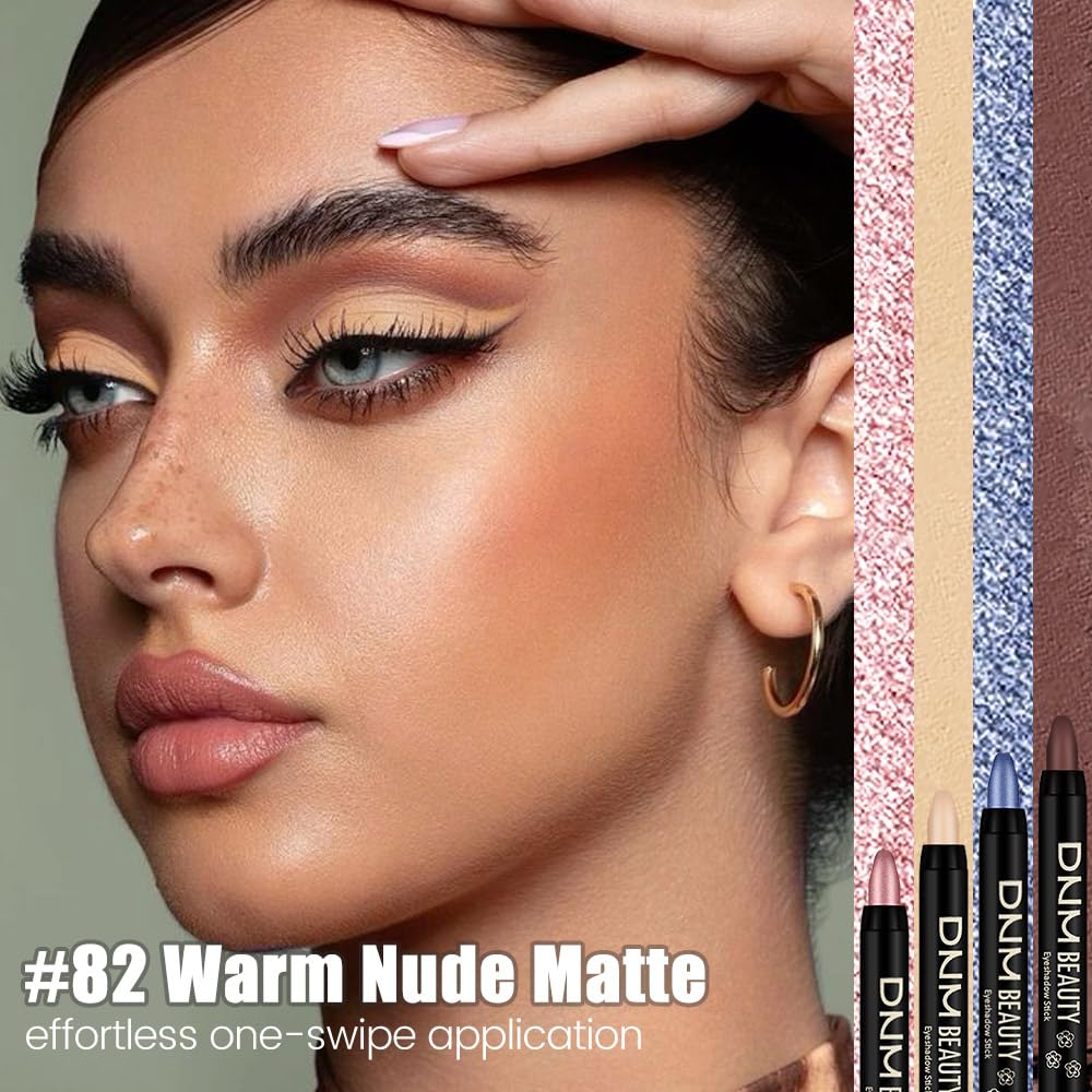 evpct Nude Beige Matte Cream Eye Shadow Sticks Brightener Pencils for Women, Nude Beige Silky Eyeshadow Applicator Stick Pen Waterproof, Blendable Crease-Proof Stick Eyeshadow Matte Eye Makeup 82