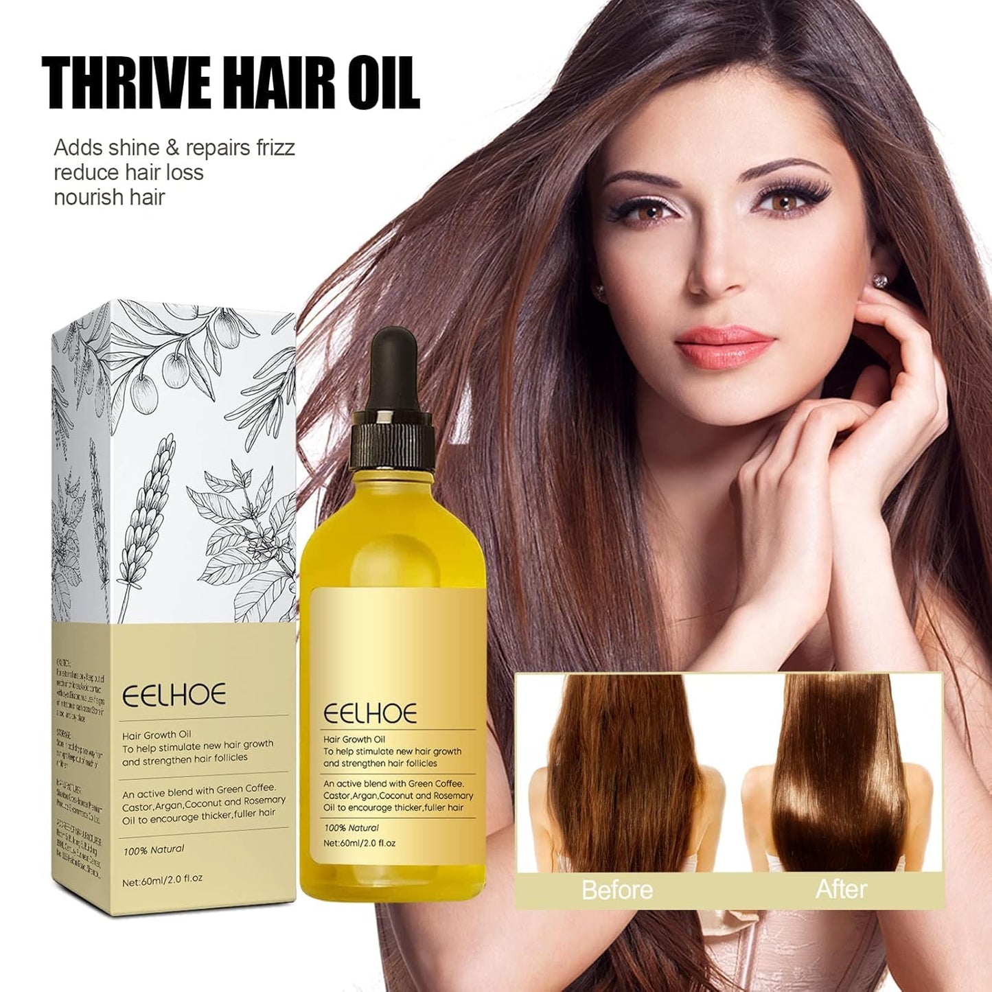 180ML Veganic Natural Hair Growth Oil, Rosemary Scent for Hair Growth, Organic, for Dry Damaged and Thin Hair (3PCS)