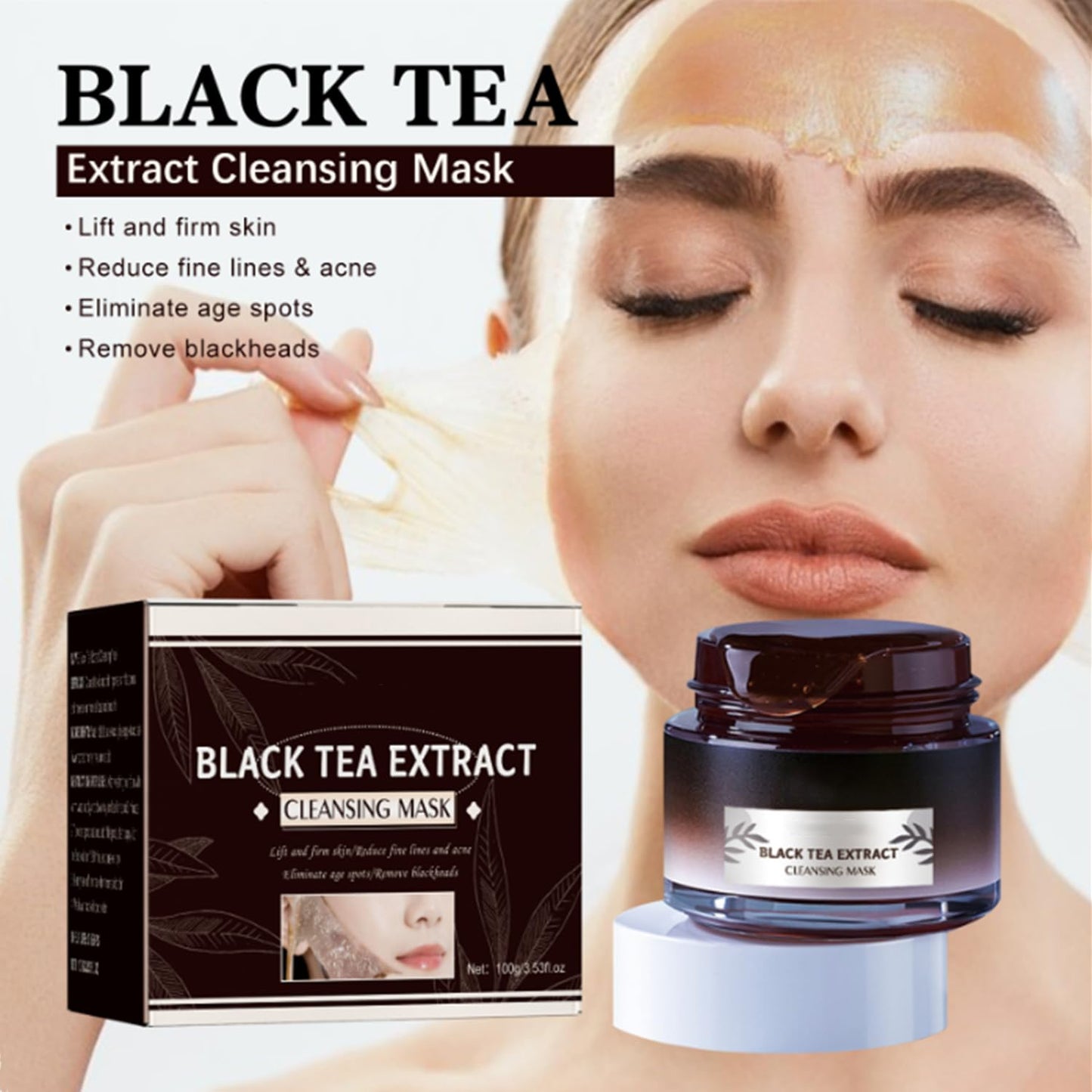 2PC Soly Black Tea Face Mask, Skinning Peel off Mask with Black Tea extracts, Deep Cleansing Pores, Remove Blackheads, Oil Control, Moisturizing for All Skin Types
