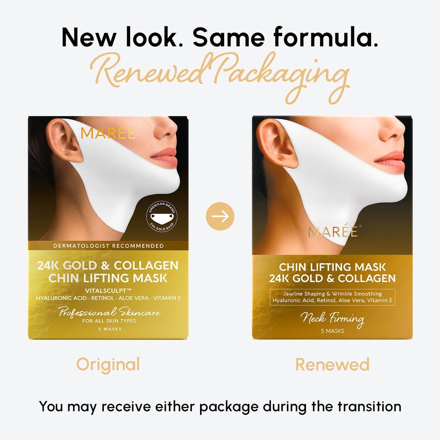 MAREE V Line Lifting Mask with 24K Gold – Deep Collagen Face Mask for Women – Jawline Shaper Mask with Retinol & Hyaluronic Acid – Neck Tightening & Firming - Double Chin Strap for Face Lift