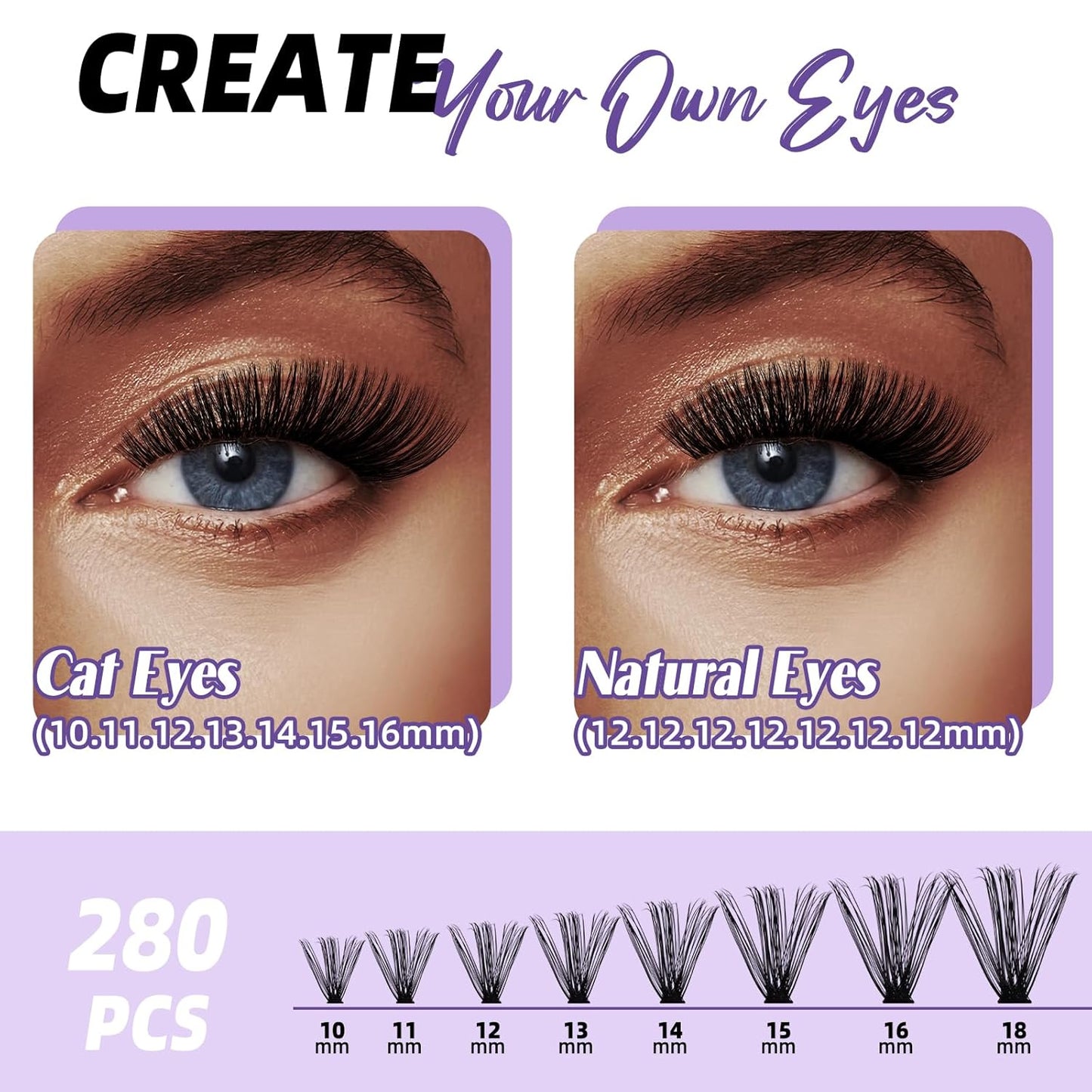 B&Qaugen Lash Extension Kit 280Pcs Volume Individual Lashes Kit Superfine Individual Eyelashes 10-18mm Soft D Curl Eyelash Clusters Kit with Bond and Seal Tweezers for Self Use （Kit，70D-10-18MIX）