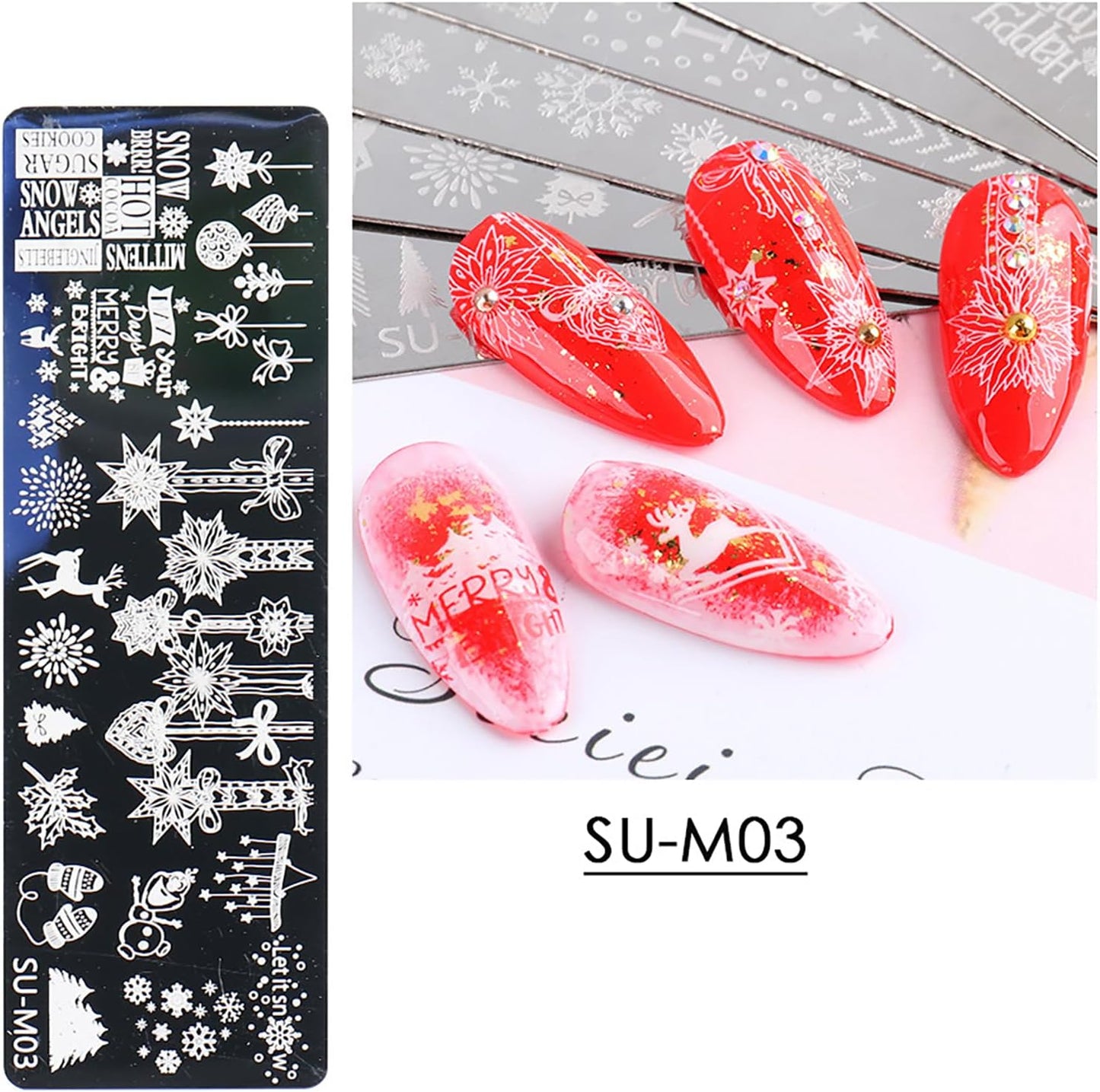 Christmas Nail Art Stamping Plate Kit,Snowflake Snowman Christmas Tree Elk Designs Nail Image Stamp Template Xmas DIY Stainless Steel Nail Image Polish Template Kit 6Pcs