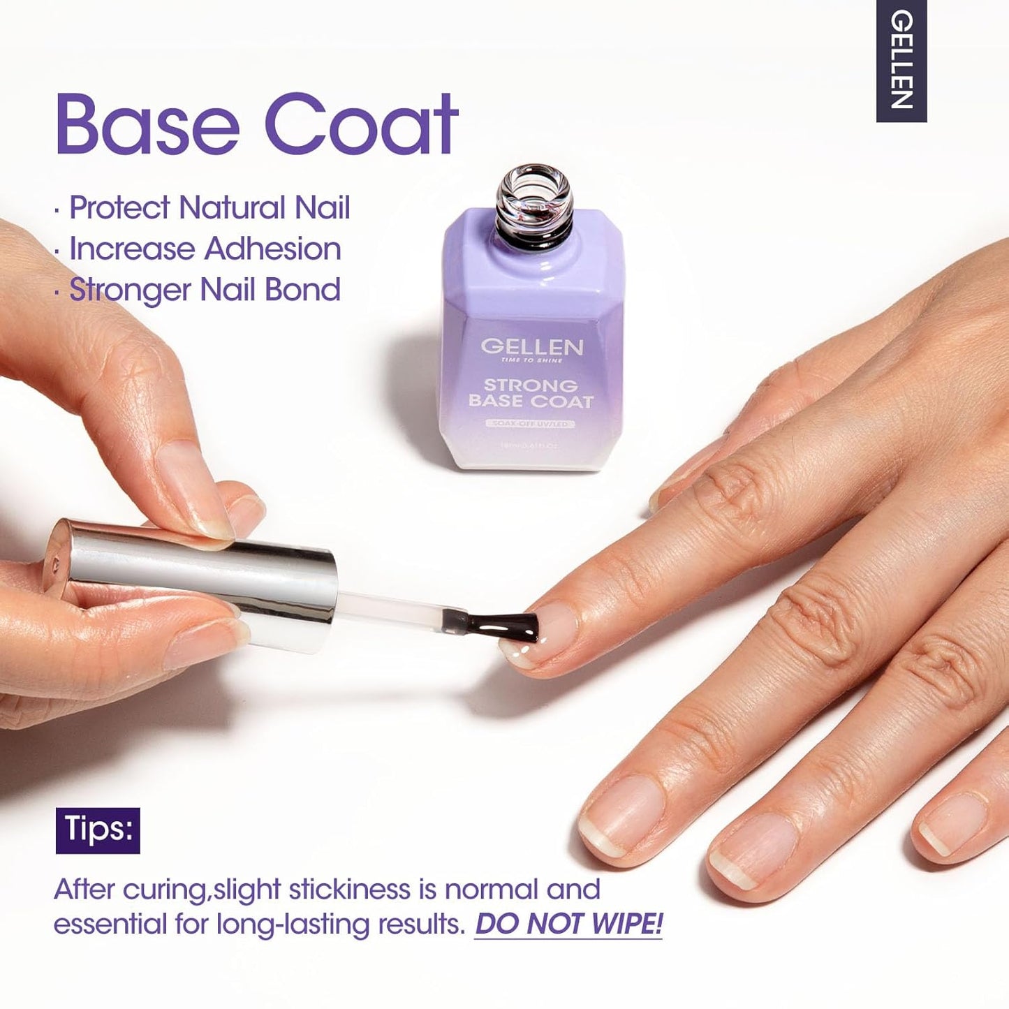 Gellen Gel Base Coat, 18 ml No Wipe Base Coat, Soak Off Nail Lamp Base Gel Polish, Upgraded Smooth Formula for Nail Salon at Home