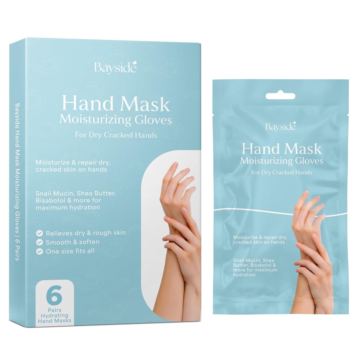 Hand Mask Moisturizing Gloves for Dry Cracked Skin | Hydrating Treatment with Snail Mucin Shea Butter Hyaluronic Acid Bisacolol Vitamin E | Softening Exfoliator for Hands, Repair Glove Mask | 6 Pairs