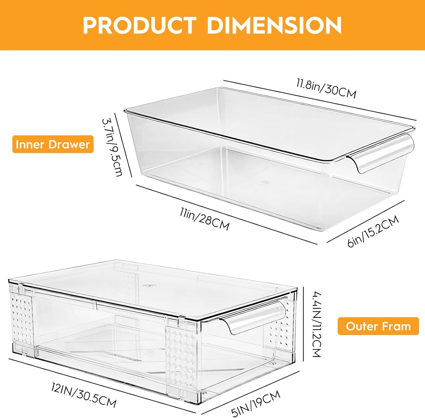 4 Pack Clear Stackable Storage Drawers, 3.95" H Easily Assemble Acrylic Organizer Bins - Multi-Use for Make up, Closet, Pantry, Bathroom, Medicine, Kitchen Cabinet & Undersink Organization