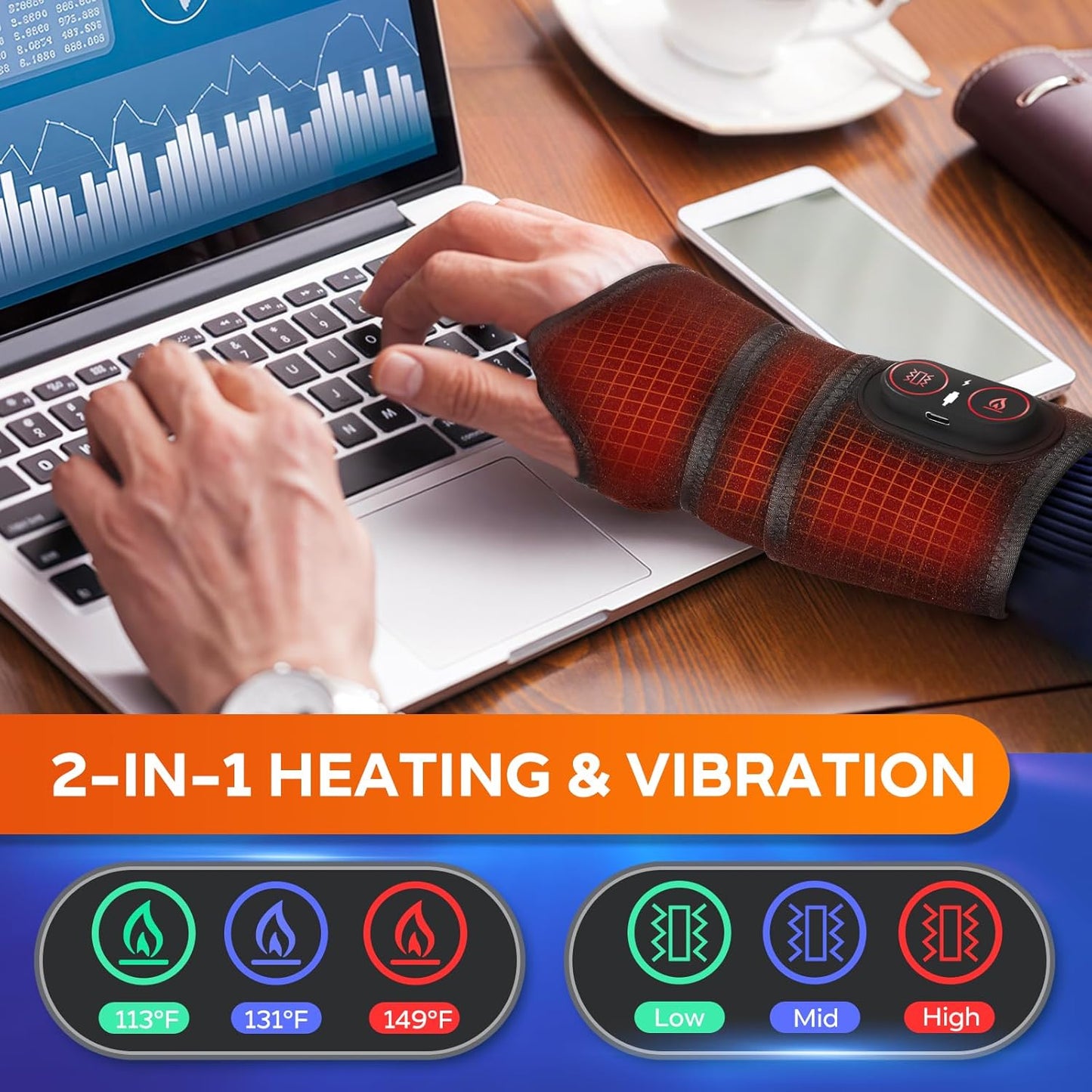 Cordless Wrist Heating Pad for Arthritis and Carpal Tunnel Relief, Hand Heating Pad with 3000mAh Rechargeable, Heated Wrist Brace for Left Right Hand - Gifts for Women Men