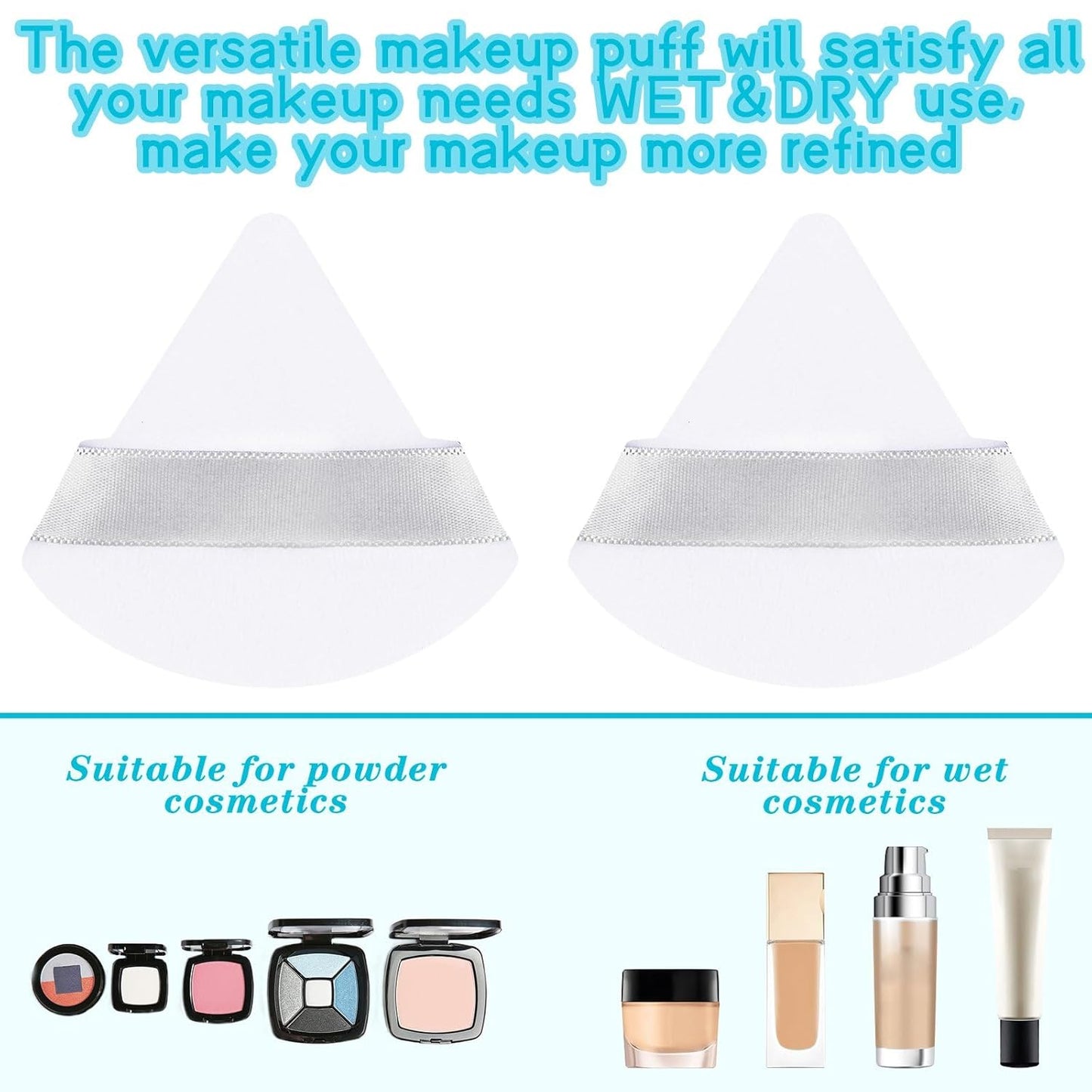 Suclain 48 Pcs Velour Triangle Powder Puff Soft Velour Makeup Puff for Face Powder Makeup Triangle Sponges for Wet and Dry Cosmetic Foundation Loose Mineral Body Makeup Tool(White)
