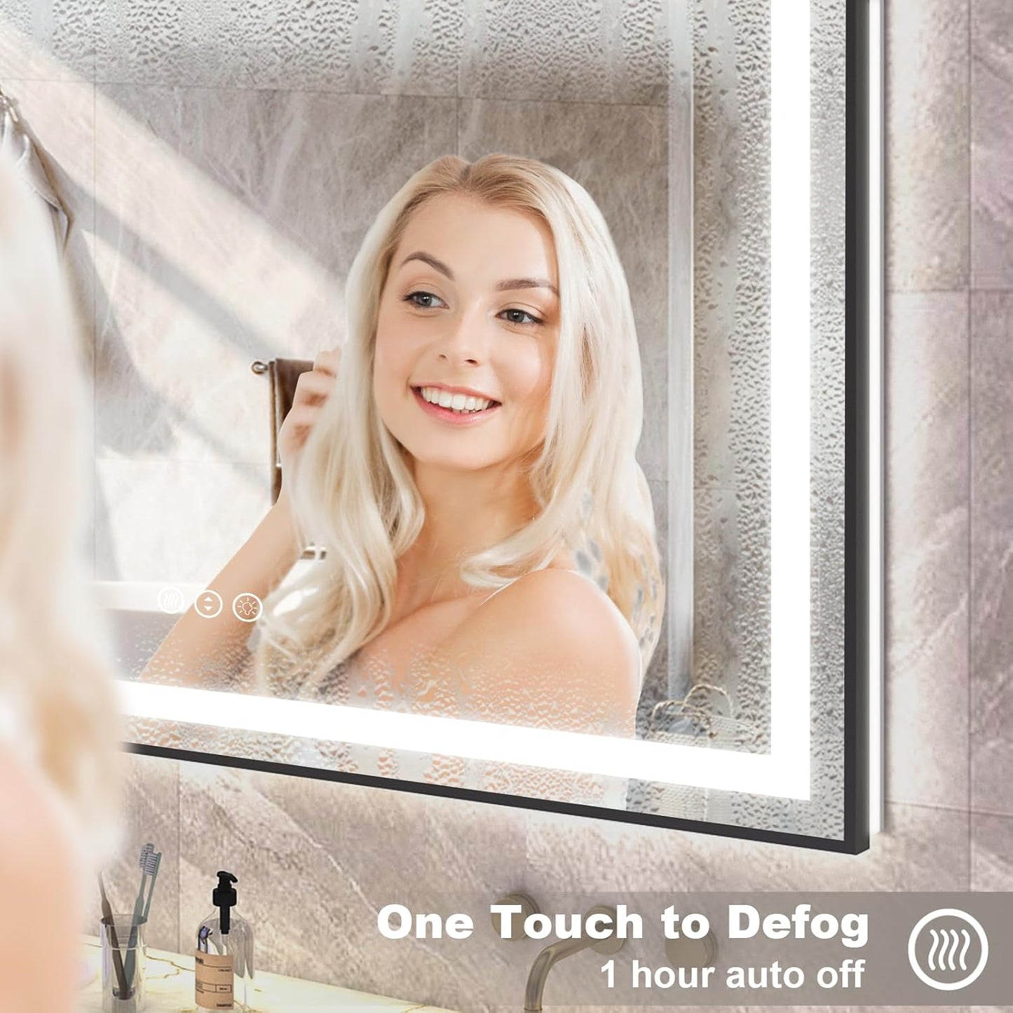 OKPAL 40x30 Framed LED Mirror for Bathroom, Black Lighted Bathroom Mirror with Lights, Front and Backlit LED Bathroom Vanity Mirror, Anti-Fog, Dimmable, Shatterproof, Memory, ETL Listed