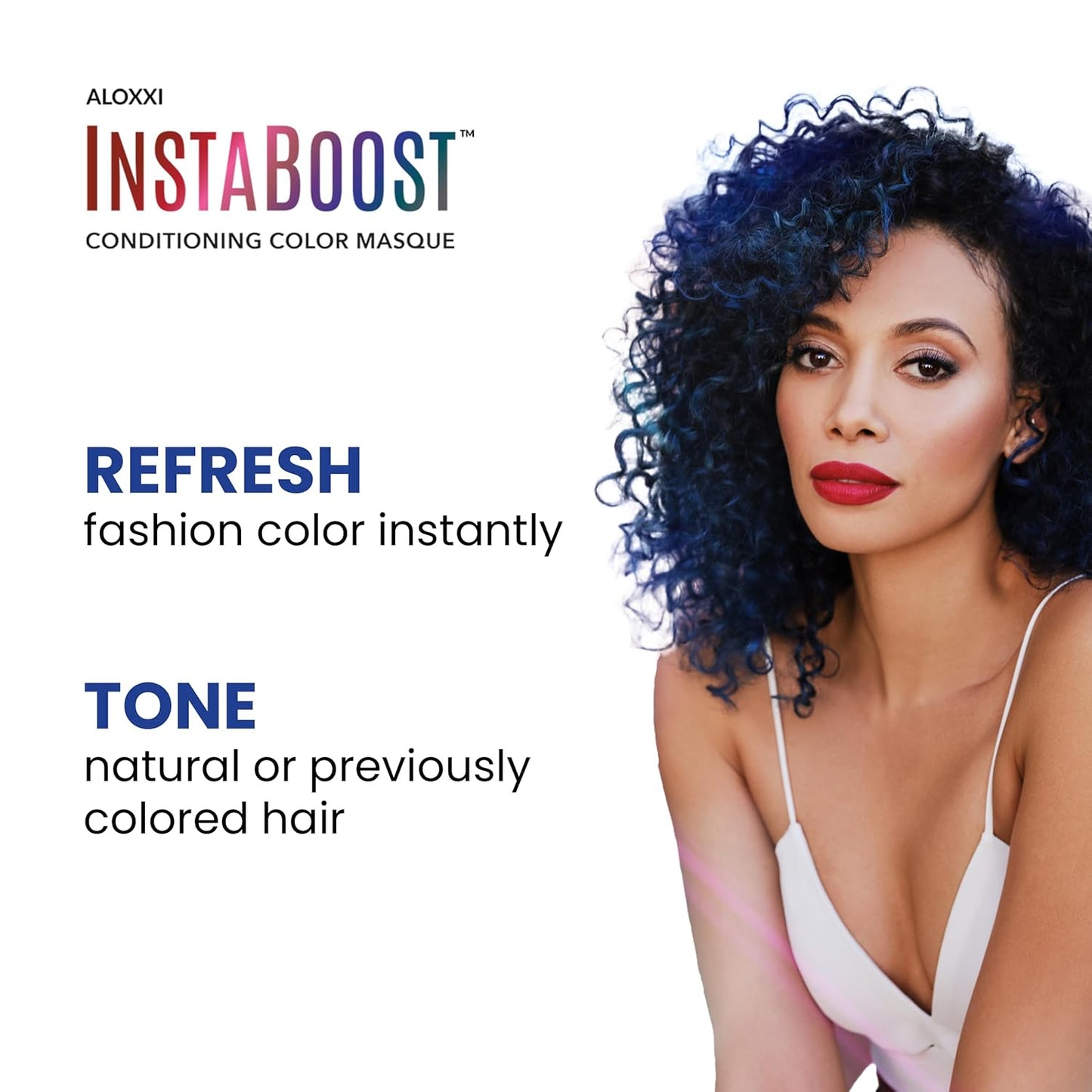 ALOXXI InstaBoost BLUE Color Depositing Conditioner Mask – Instant Temporary Hair Color Dye - Hair Color Masque for Deep Conditioning (True Blue), 6.8 Fl Oz