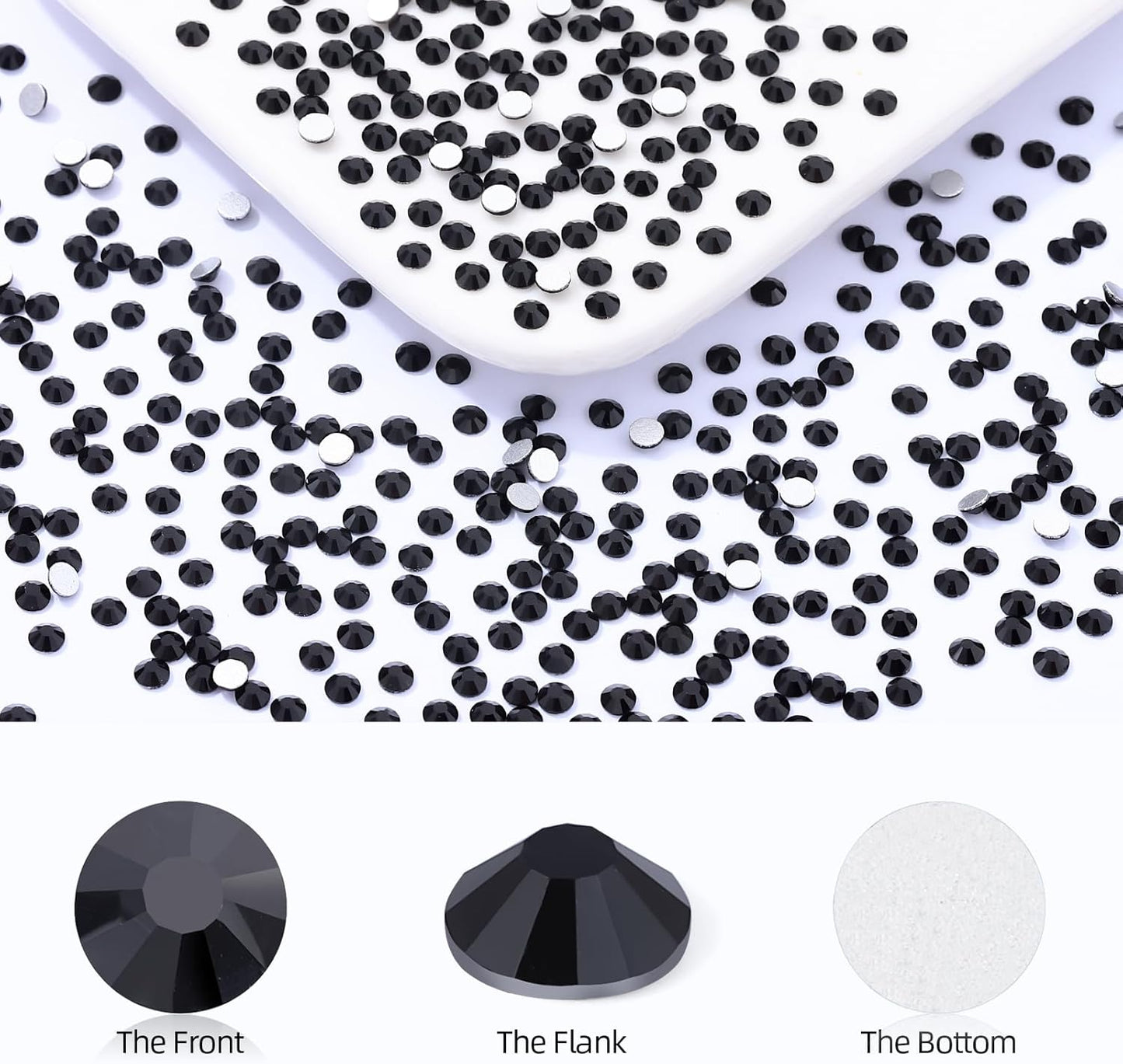Black Flatback Rhinestones, Glass Rhinestones for Nail Art and Craft, Glue Fix, Loose Crystal Gemstones(Black, SS8, 2880pcs, 2.3-2.5mm)