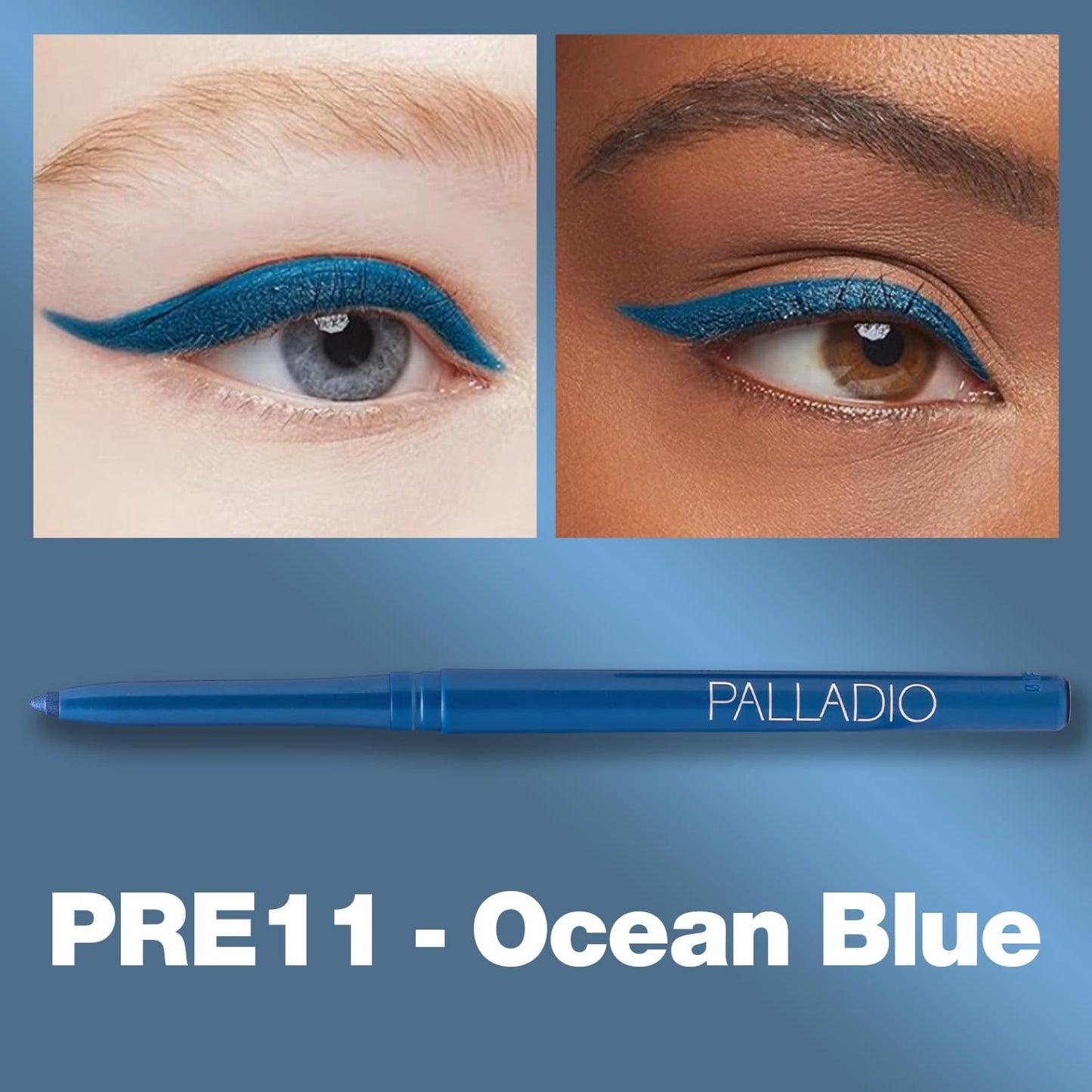 Palladio Retractable Waterproof Eyeliner, Richly Pigmented Color and Creamy, Slip Twist Up Pencil Eye Liner, Smudge Proof Long Lasting Application, All Day Wear, No Sharpener Required, Ocean Blue