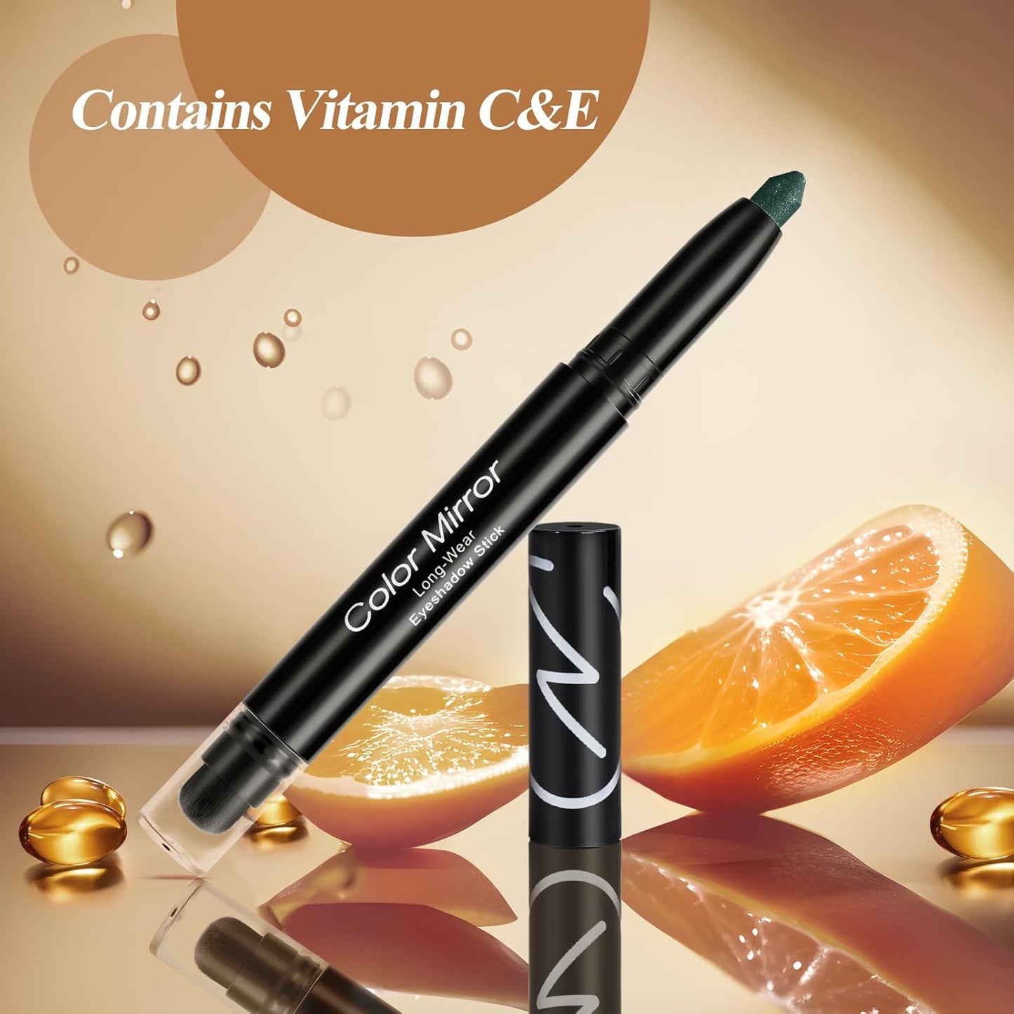 Cream Waterproof Hypoallergenic Eyeshadow Stick, long wear Metallic Glitter Matte Eye Shadow Pencil With Makeup Brush, Eye Brightener, 63 Evergreen Shimmer