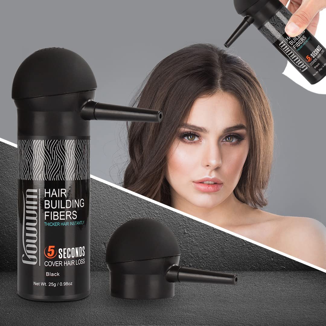gowwim Hair Thickening Fibers 2-in-1 Kit Keratin Building Fibers, Spray Applicator & Hold Spray - Instantly Volumize Sparse Areas (Light brown)