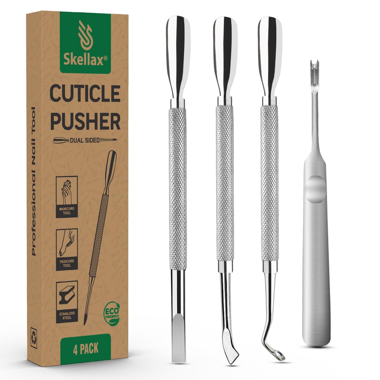 Cuticle Pusher Double Ended Sharp Edge Spoon Shaped Set, Salon Quality Stainless Steel Metal Manicure Pedicure Nail Polish Remover Cleaner Tools for Fingernails Toenails