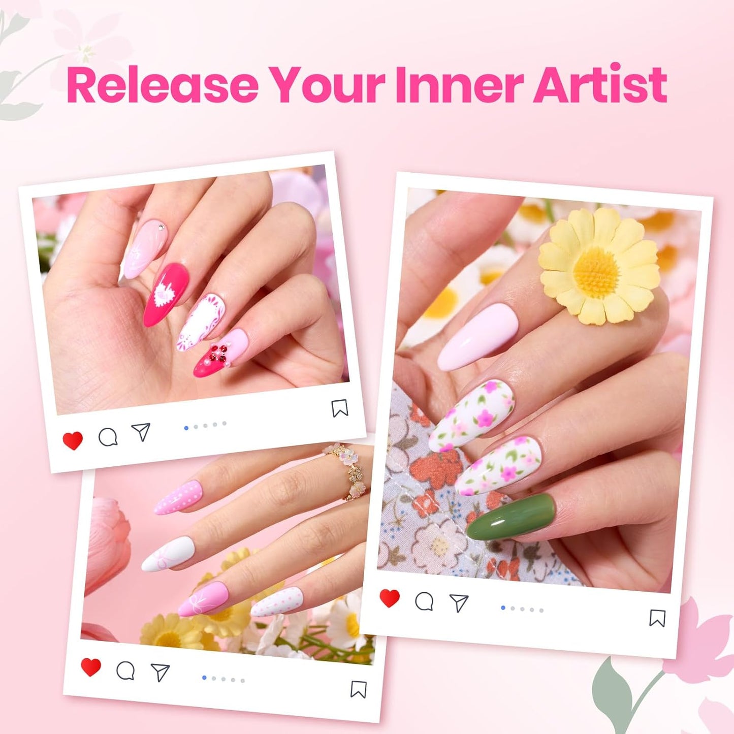 beetles Gel Polish Nail Art Brushes Set 6 Pcs Nail Brush and 8 ml Pink Painting Gel, Floral Pattern Handle Gradient Bristles Fingernail Art Pens DIY with Bowknot Accessories Manicure Design Tools Set