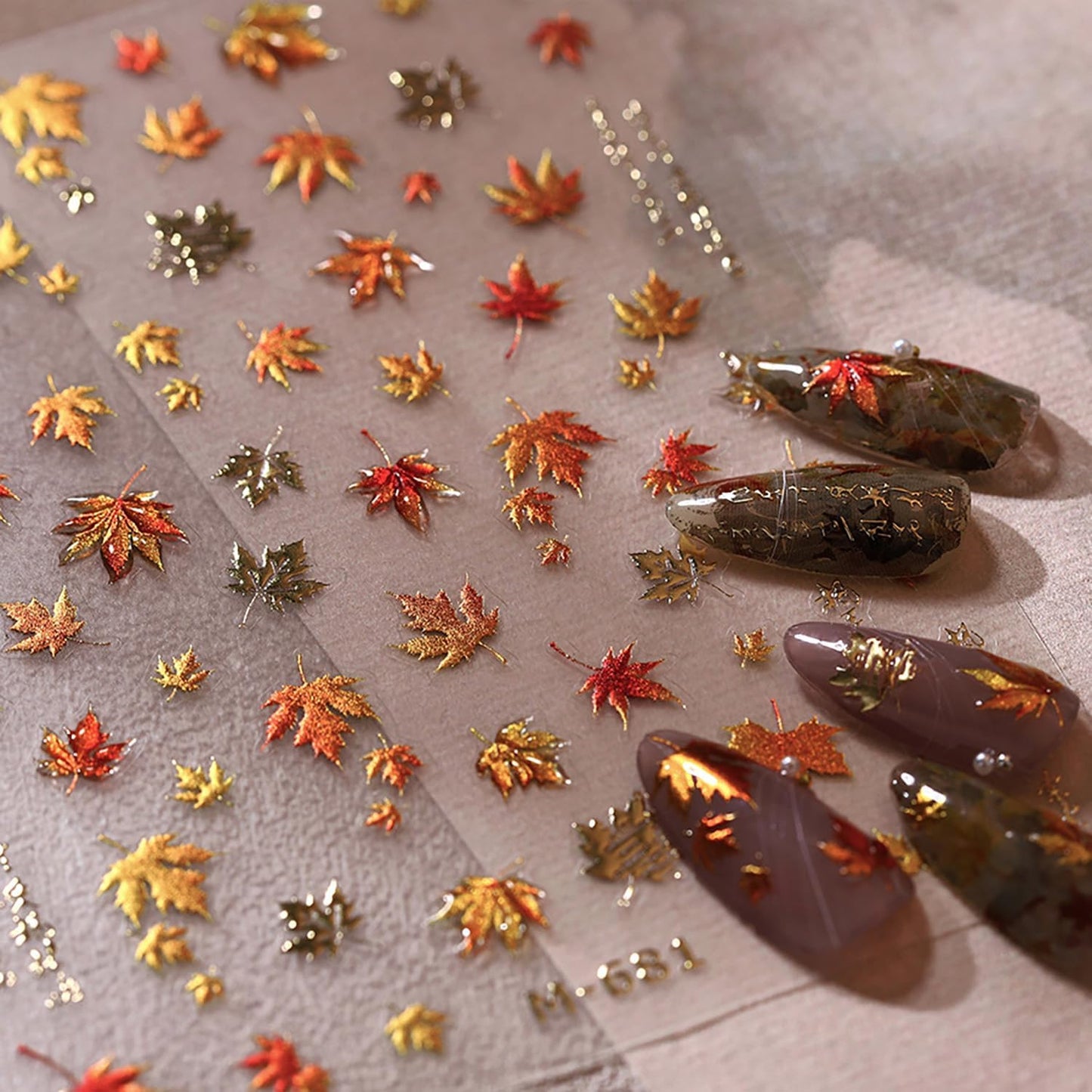 2 Sheets 5D Embossed Fall Nail Art Stickers Maple Leaf Nail Stickers Autumn Nail Art Supplies Design Sticker Fiery Red Maple Leaves Nail Self Adhesive Thanksgiving Nail Decals for DIY Acrylic Nails