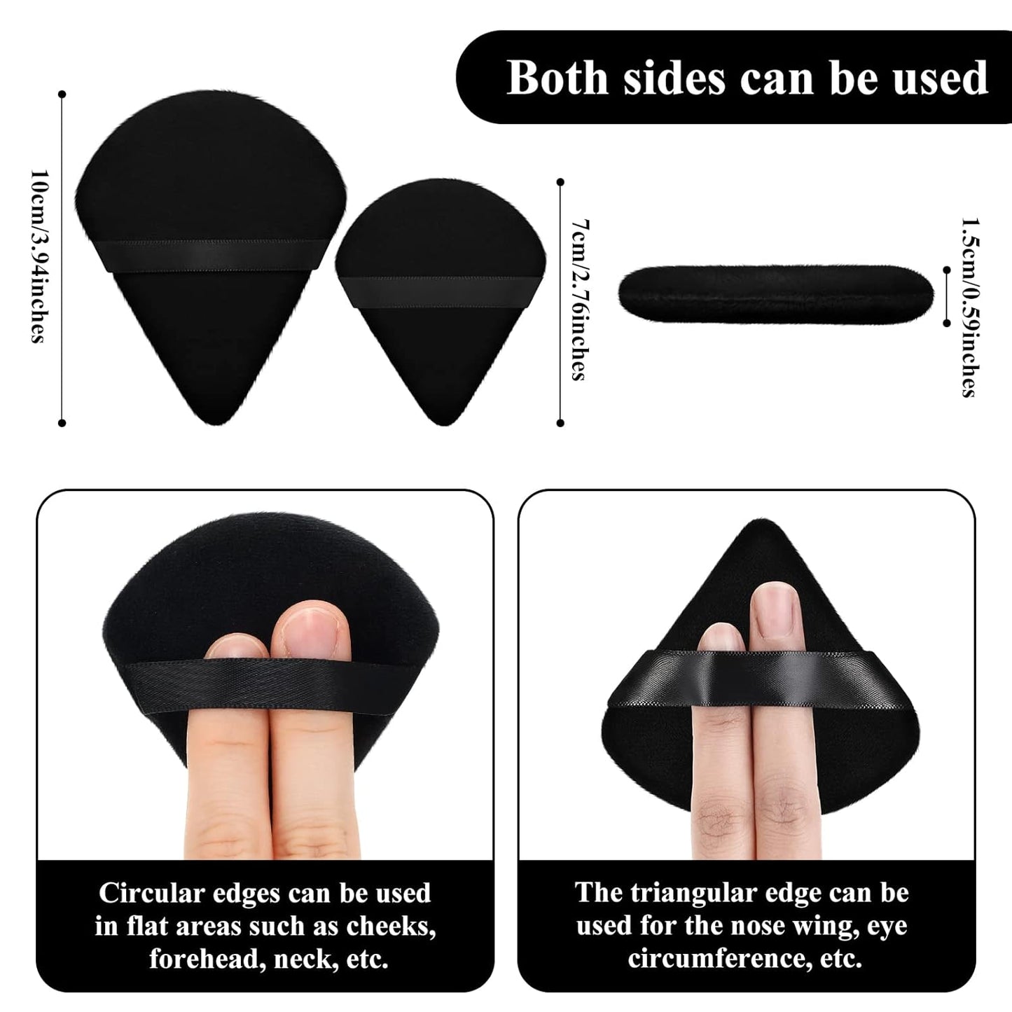 Maitys 12 Pieces Powder Puff Triangle Face Makeup Cosmetic for Loose Powder Soft Body Washable Reusable Foundation Sponge Mineral Wet Dry Makeup Tool for Women(Large, Small,Black)