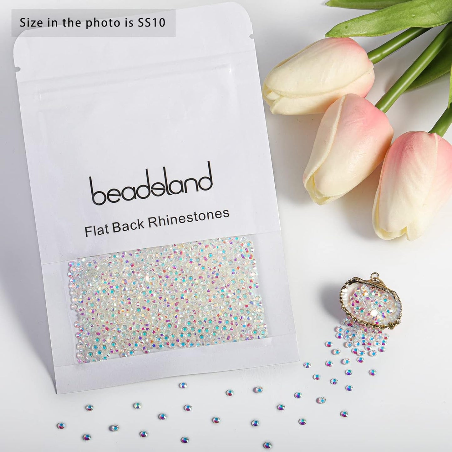 Beadsland 1440 Pieces Flat Back Crystal Rhinestones Round Gems, Transparent AB,SS10,2.7-2.9mm