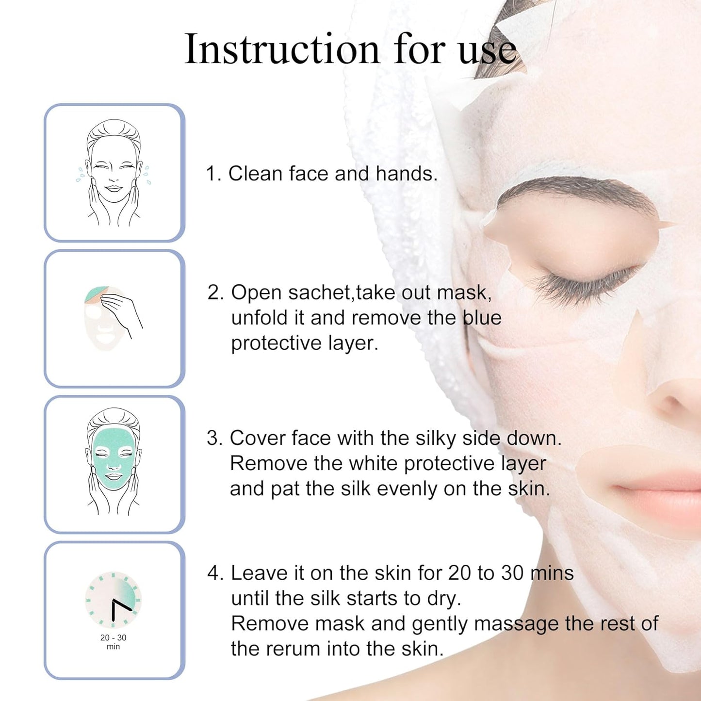 Dermaroller, Silk Face Masks Intensive Hyaluronic Acid Moisturizer with Matriyxl 3000 Tocopherol Boost Collagen Hydrate Dry Skin Reduce Fine Lines Wrinkles SingleUse Masks (1 mask)